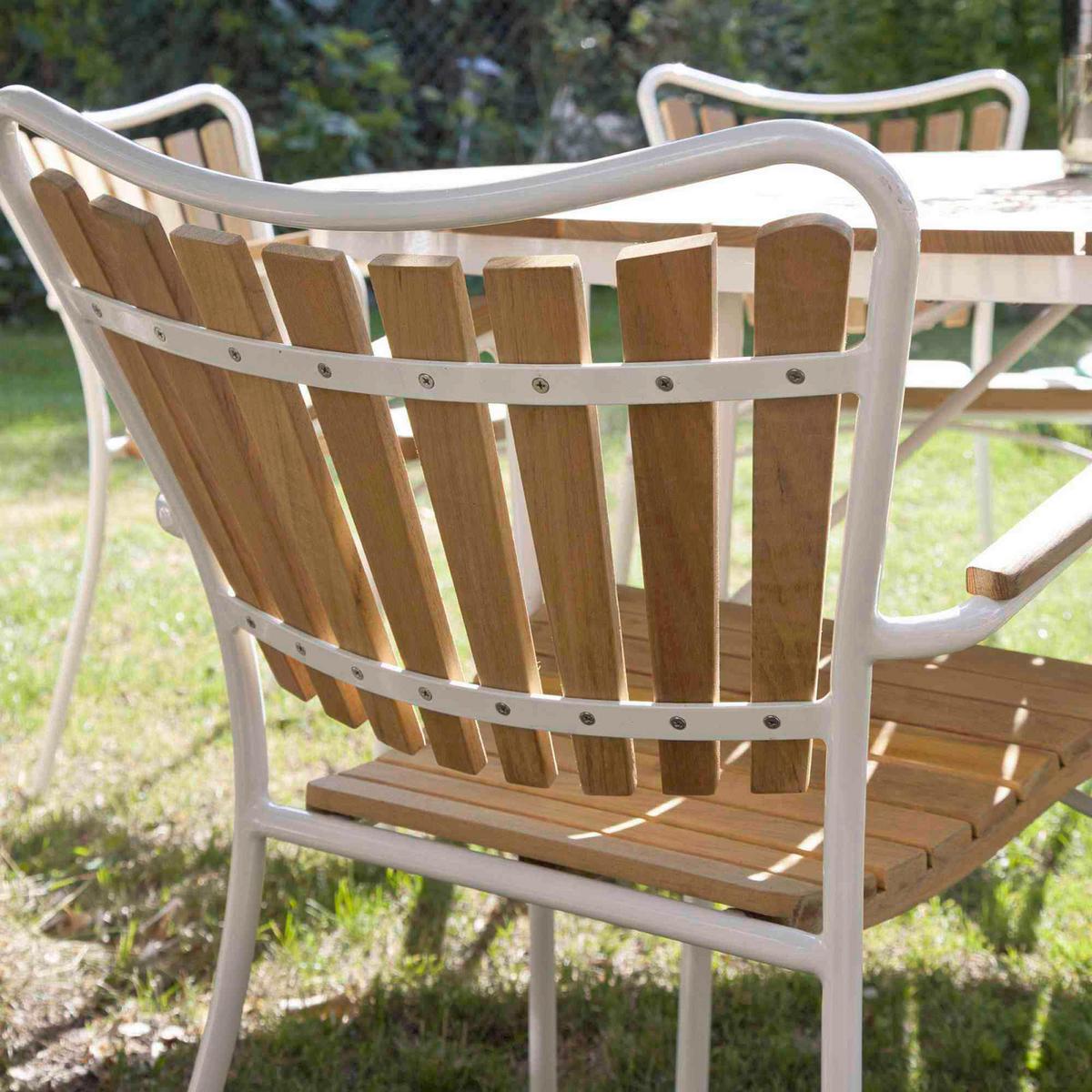 Gartentischgruppe Ellen Weiß/Teak 6-tlg. - Weiß Hochglanz/Teakfarben, Natur, Holz/Metall (180/180/78cm) - Gardenson