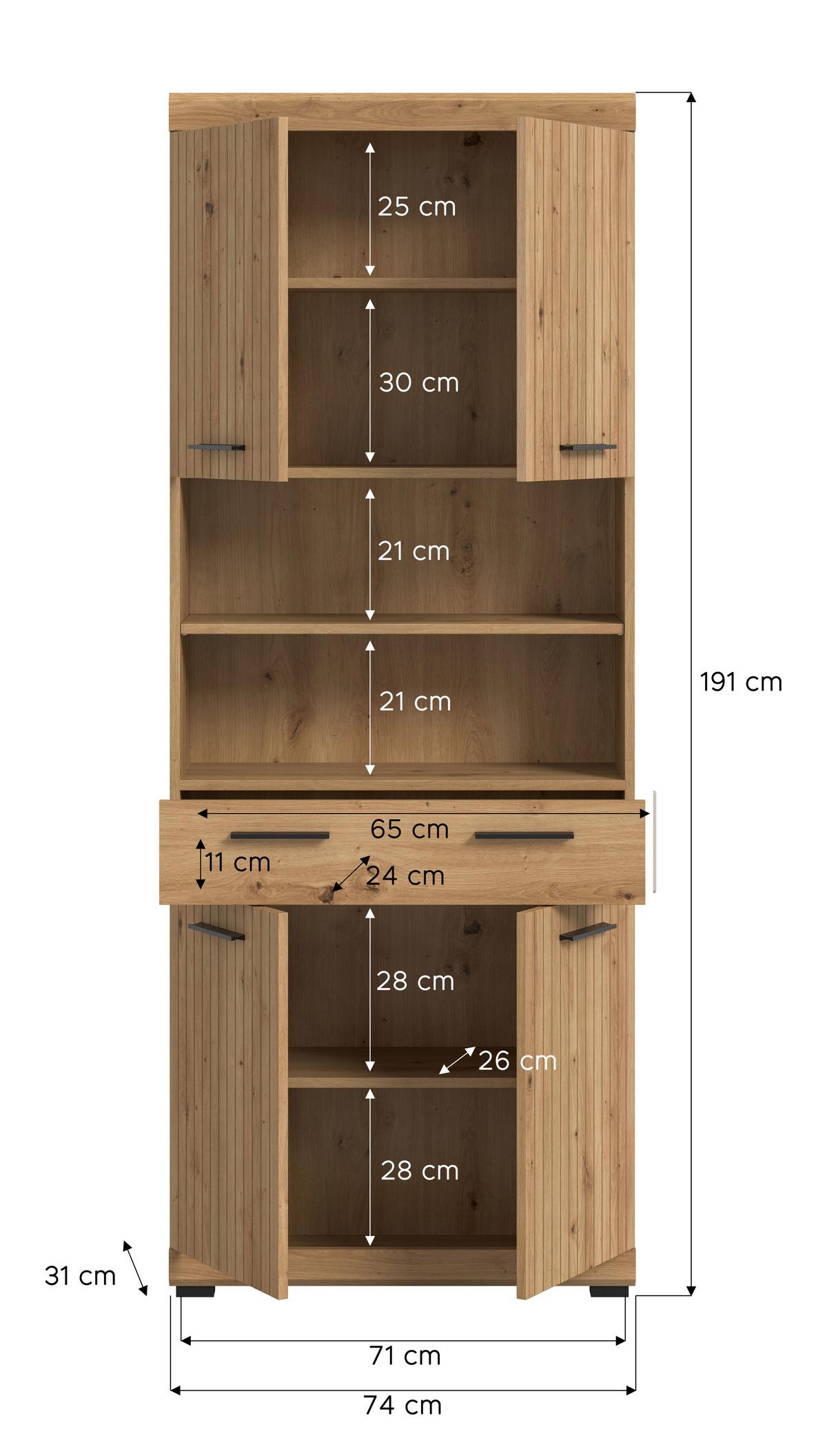 Hochschrank Scout Eiche Artisan - Schwarz/Eiche Artisan, Trend, Holzwerkstoff/Kunststoff (74/191/31cm) - MID.YOU