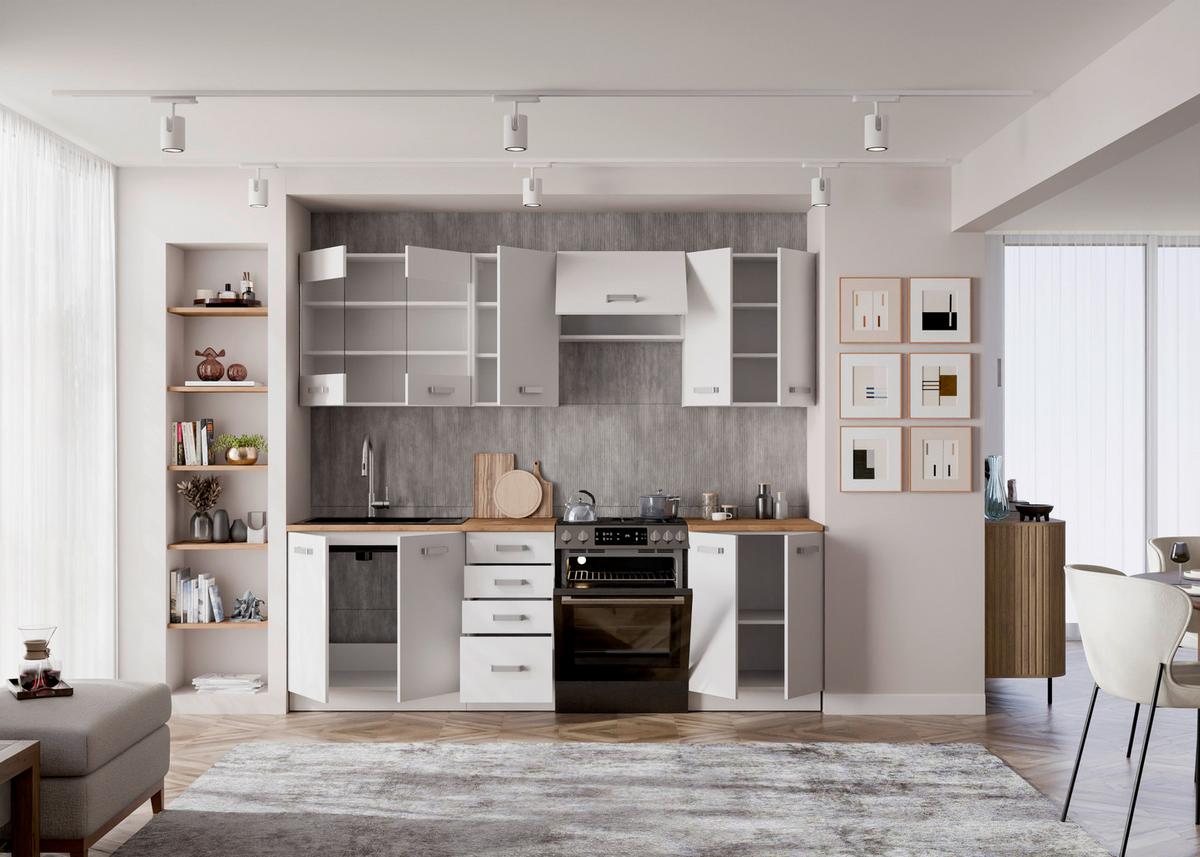 Blok Kuhinja Eko - boja hrasta/bela, Moderno, staklo/pločasti materijal (260/218/60cm) - Modern Living