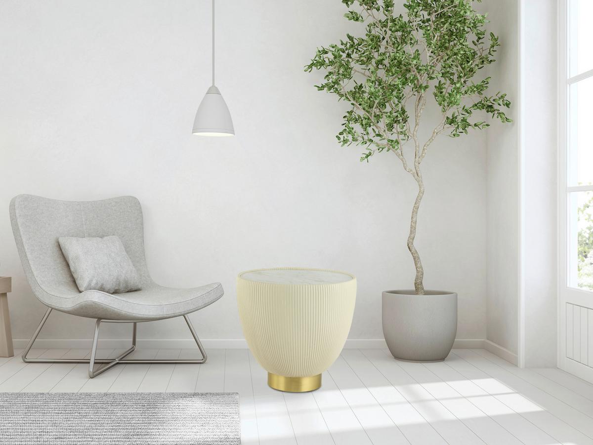 BEISTELLTISCH JOKAI 125 CREME - Goldfarben/Creme, Design, Textil/Stein (47/45cm) - Kayoom