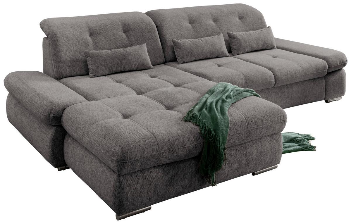 Wohnlandschaft Dalida Braun/Grau Chenille - Chromfarben/Graubraun, Design, Textil/Metall (196/300cm) - Livetastic