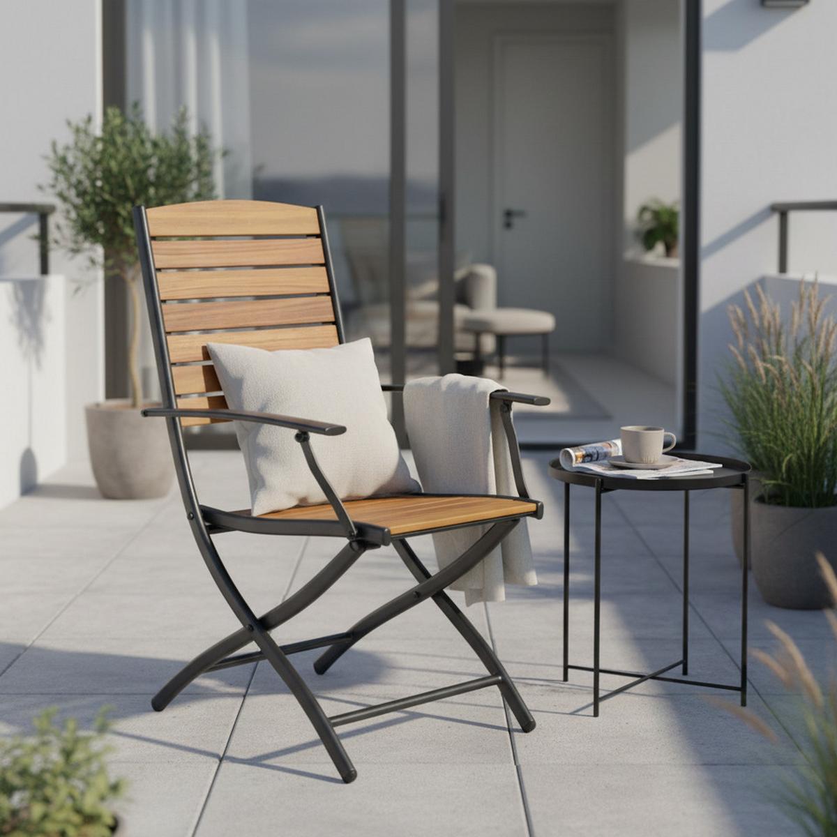 Gartenklappsessel 2er-Set Santorin Naturfarben - Graphitfarben/Naturfarben, MODERN, Holz/Metall (55/97/61cm) - Gardenson