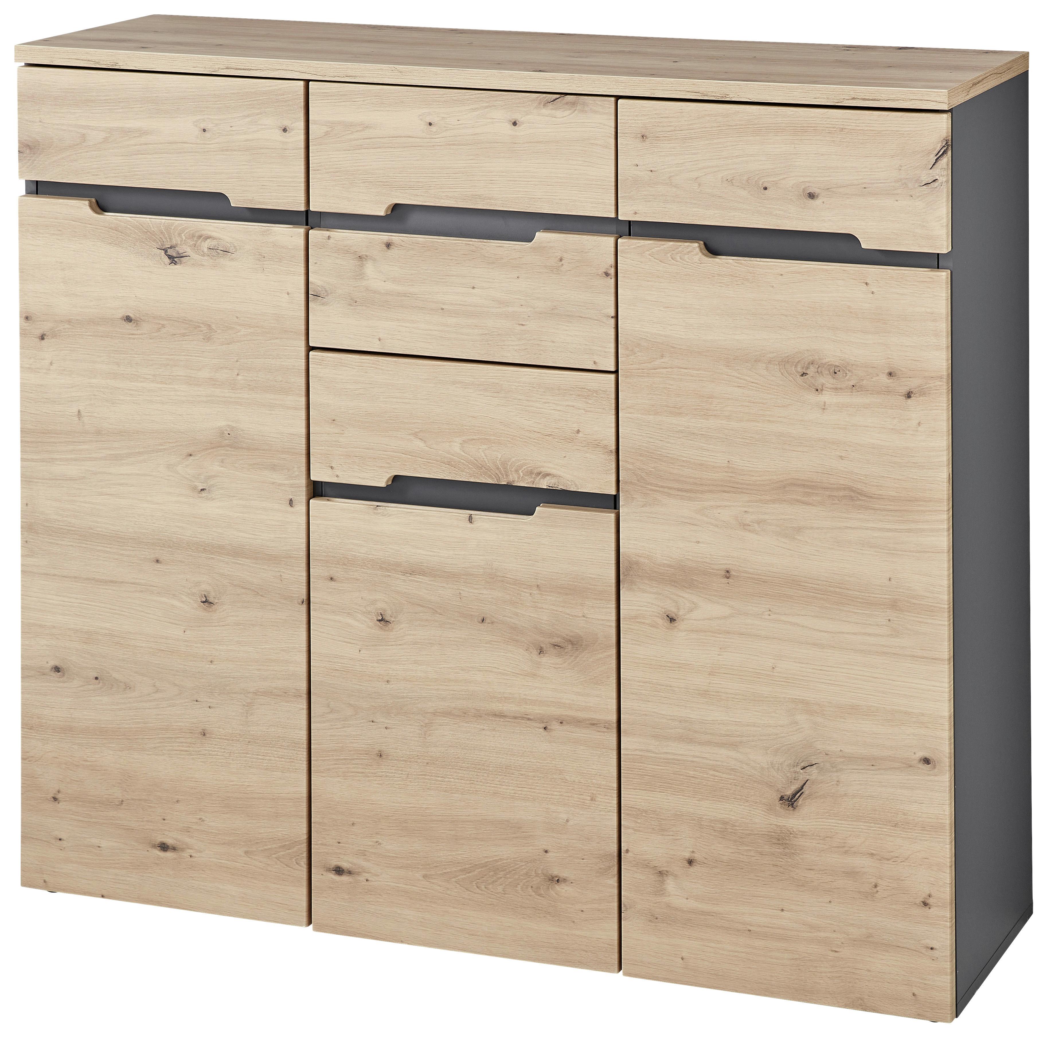 Kommode in Graphitfarben/Eiche Artisan - Silberfarben/Graphitfarben, MODERN, Holzwerkstoff (120/107/38cm) - Mömax