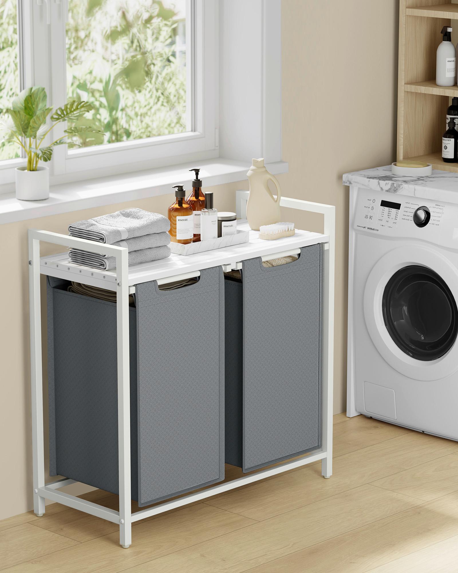 Wäschekorb ca. 73x72x33 cm Grau/Weiß - Weiß/Grau, Trend, Holzwerkstoff/Textil (73/72/33cm) - MID.YOU