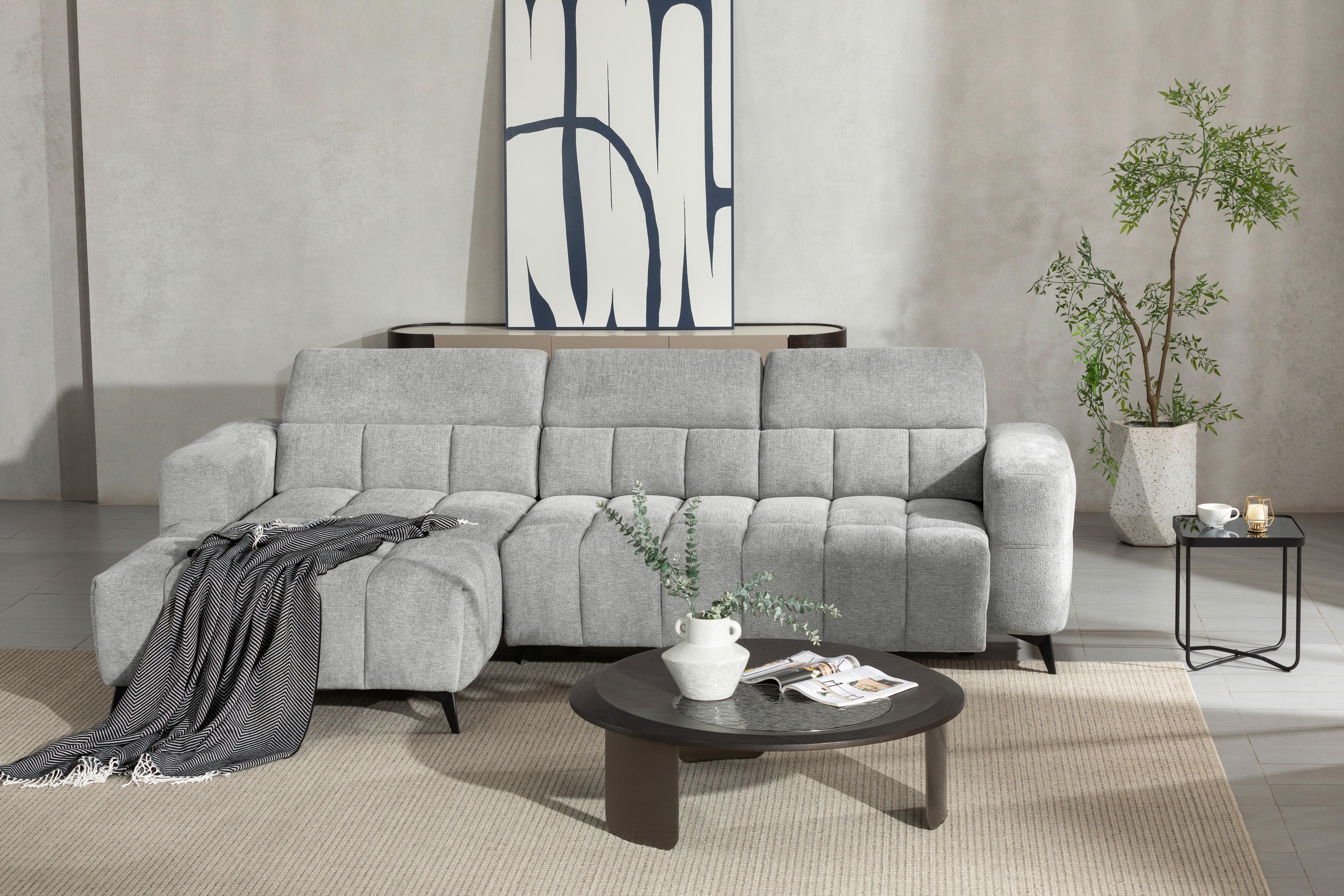 Wohnlandschaft Melbourne Grau - Schwarz/Grau, Modern, Holz/Textil (103-182/75/285cm) - Mömax