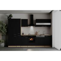 Küchenblock Merle m. Geräten Schwarz - Edelstahlfarben/Eichefarben, Basics, Holzwerkstoff/Metall (310cm) - Respekta