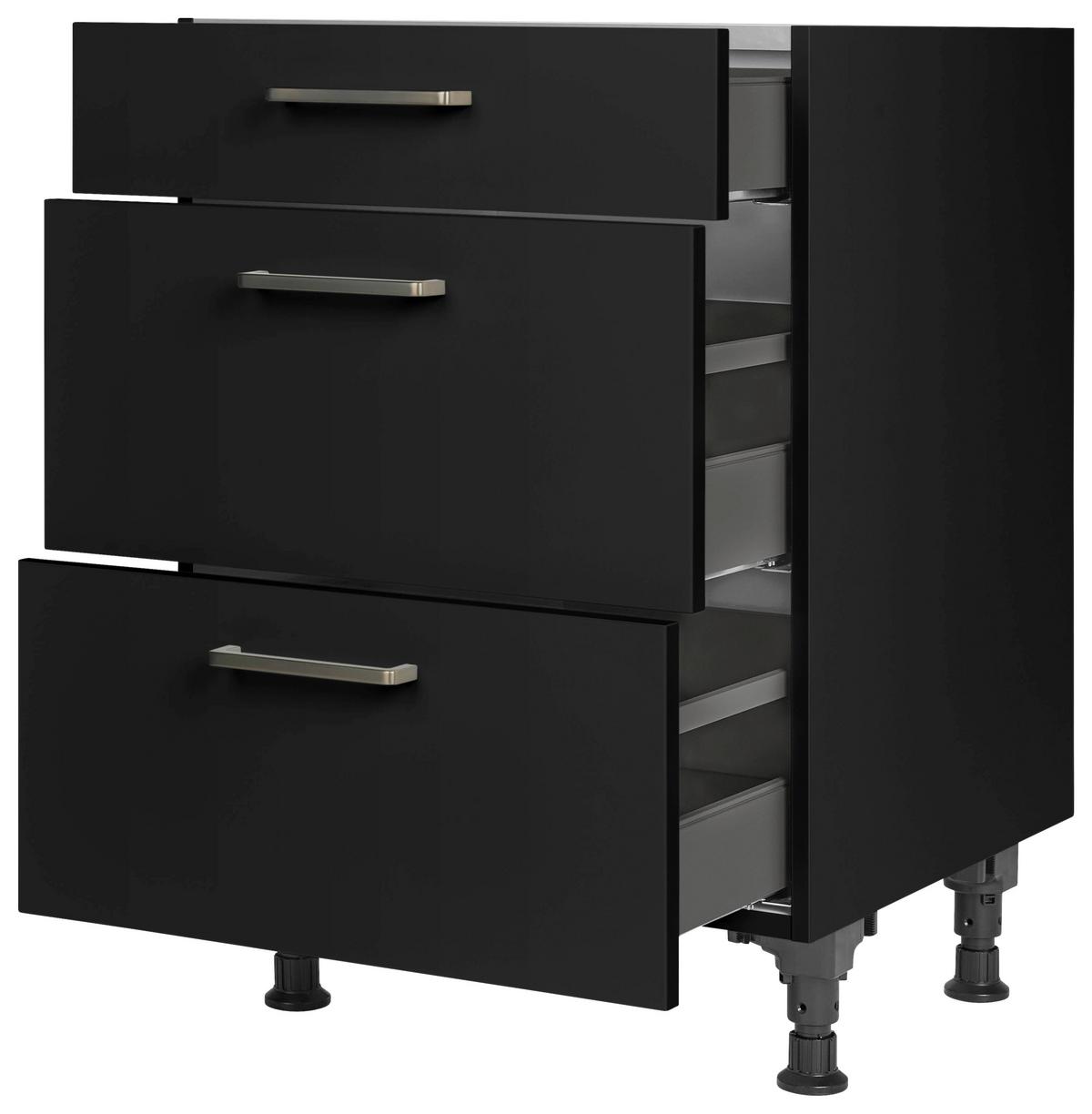 Schubkastenunterschrank Touch Schwarz - Edelstahlfarben/Schwarz, MODERN, Holzwerkstoff/Metall (60/87/56cm) - Nobilia