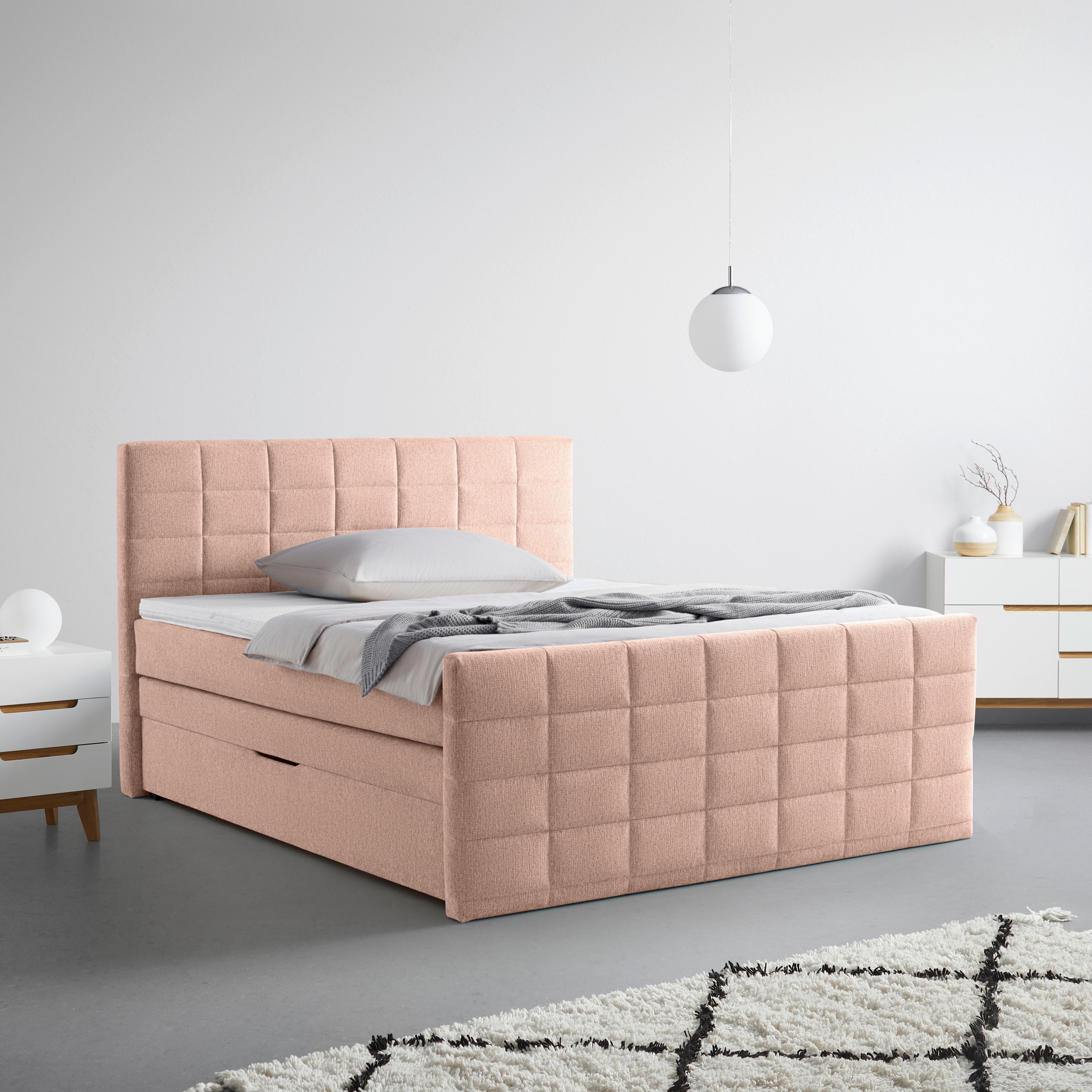 Boxspringbett Damon Rosa ca. 180x200cm - Schwarz/Rosa, KONVENTIONELL, Kunststoff/Textil (180/200cm) - Mömax