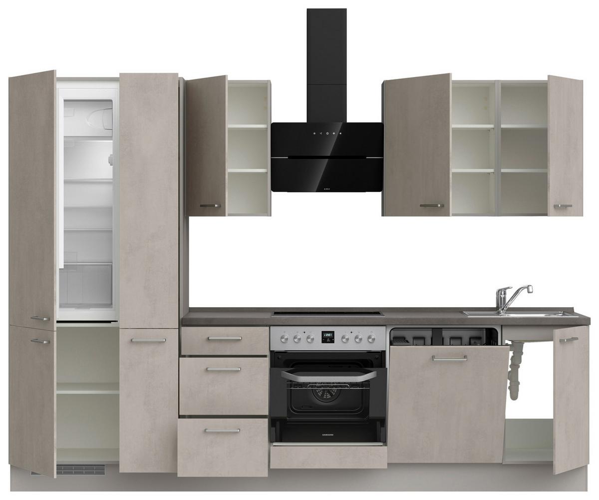 Küchenblock Riva High m. Geräten Grau - Schieferfarben/Edelstahlfarben, MODERN, Holzwerkstoff/Metall (300cm) - Nobilia