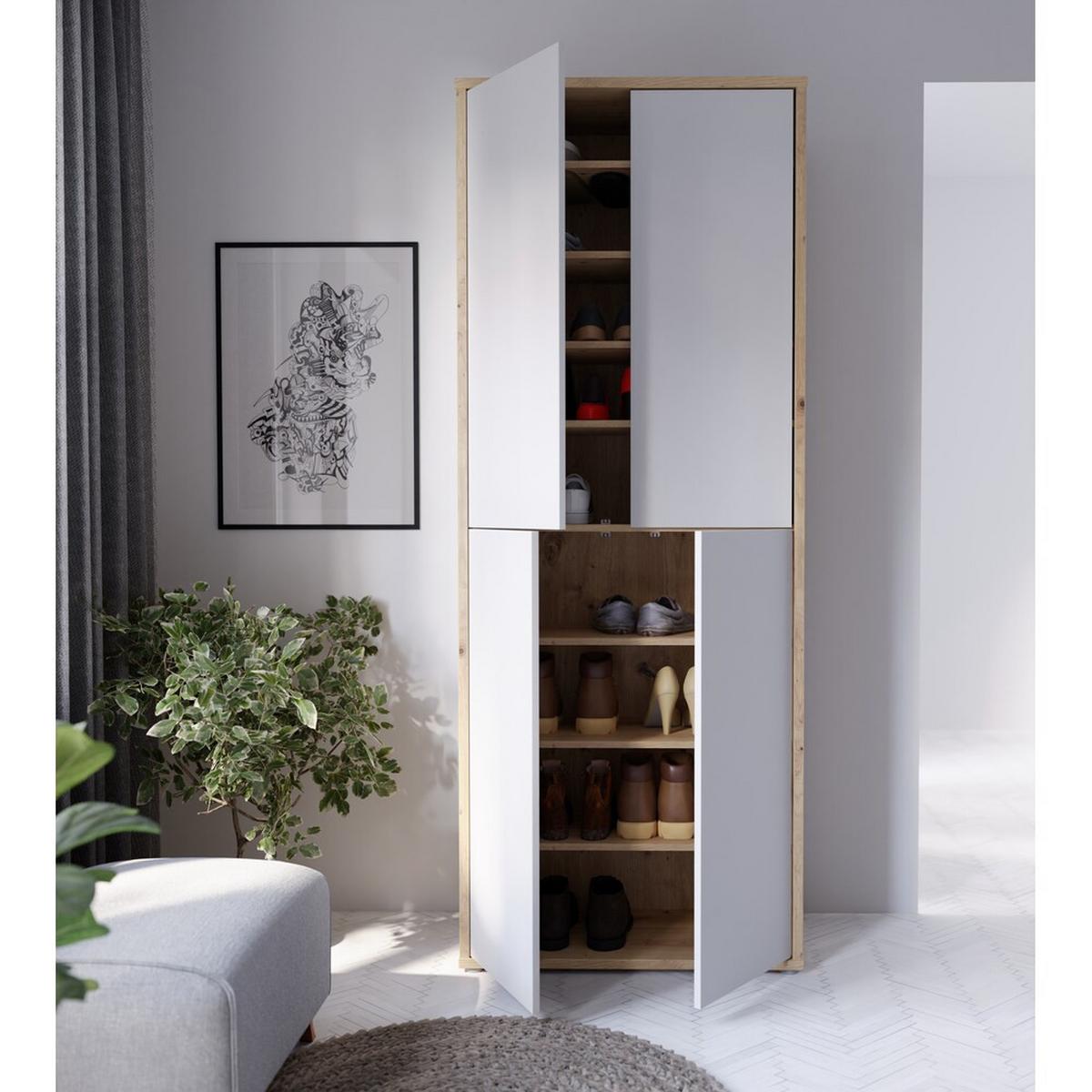 Ormar Za Cipele Alice - siva/hrast Artisan, Moderno, drvni materijal/plastika (74,5/191,9/34,9cm) - Modern Living