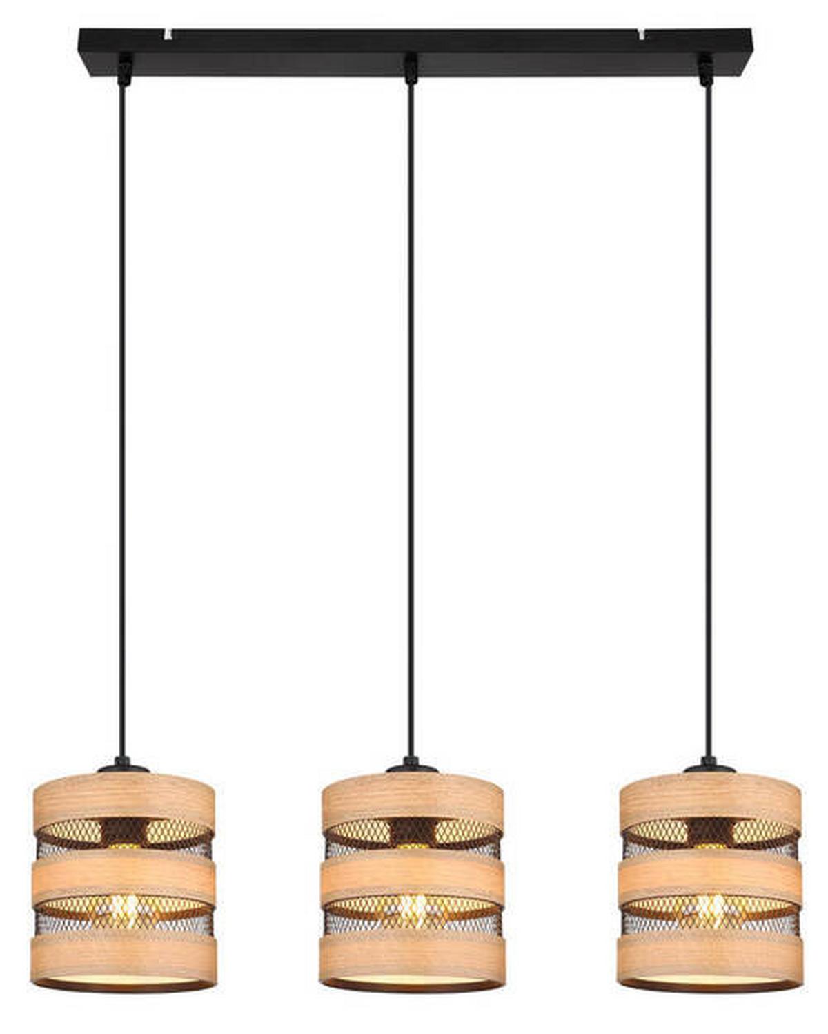 Viseča Svetilka 15650-3h - črna/temno rjava, Design, kovina/umetna masa (75/18/120cm) - Globo