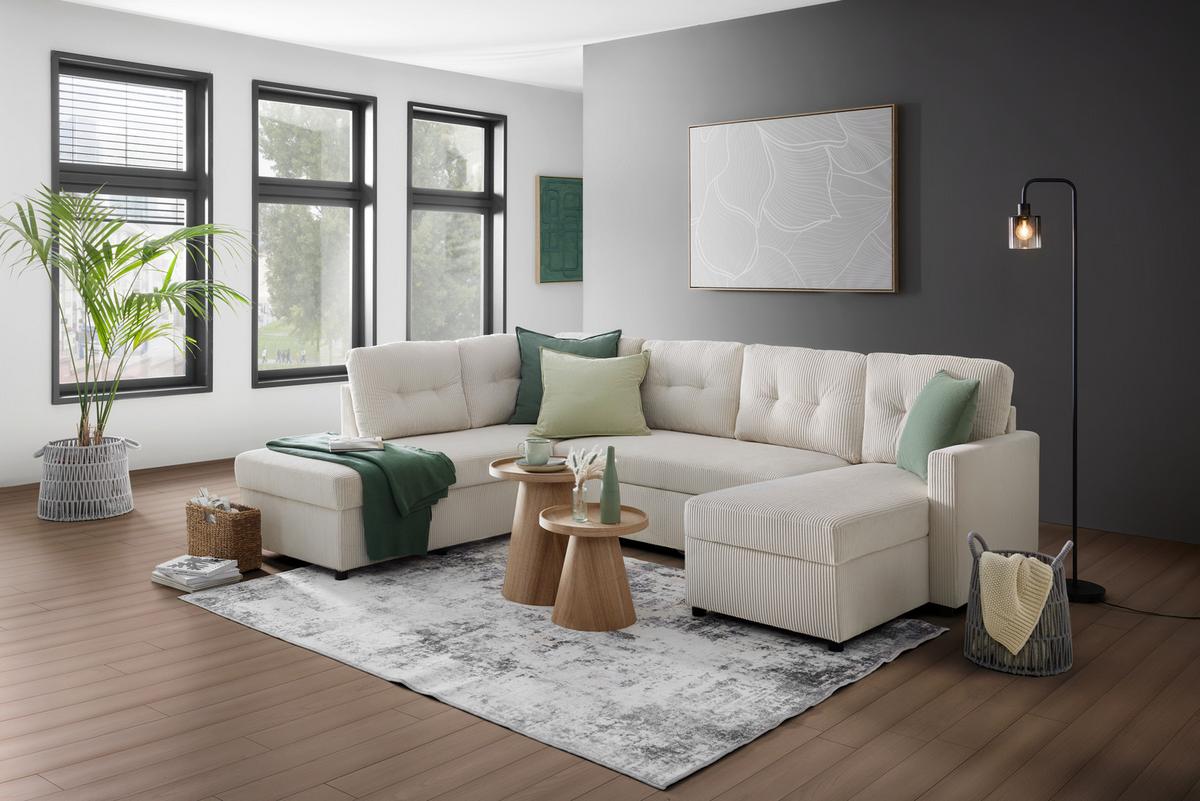 Sarokkanapé Martina - bézs, Modern, faalapú anyag/textil (204/276/146cm) - Mömax