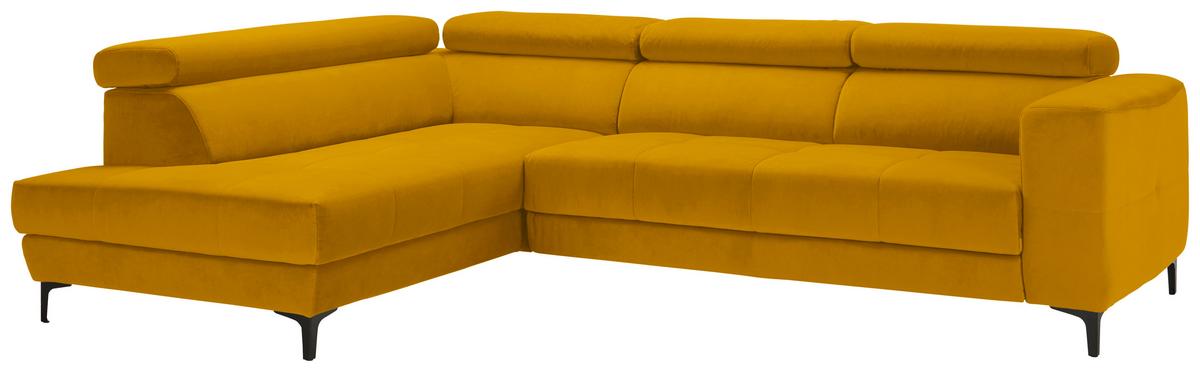Ecksofa Emma links Gelb - Gelb/Schwarz, MODERN, Textil (210/301cm) - Premium Living