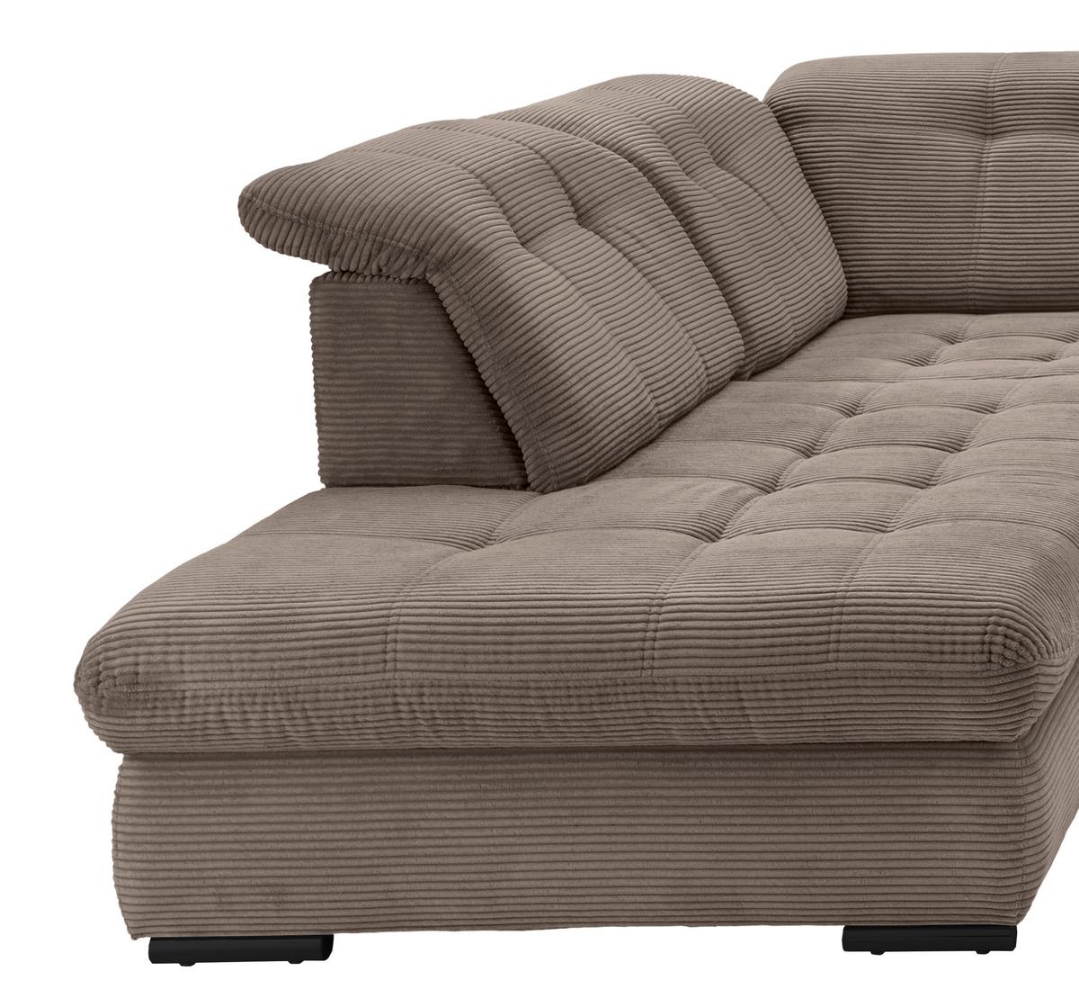 Wohnlandschaft Rigatti Grau- Braun Cord mit Bettkasten - Graubraun/Schwarz, MODERN, Textil/Metall (252/387/184cm) - Livetastic