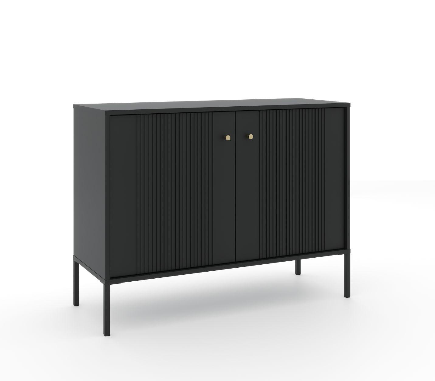 KOMODA SZEROKA ISEO BLACK/BLACK/GOLD - czarny/kolor złoty, Design, materiał drewnopochodny/metal (104,5/79/39cm) - MID.YOU
