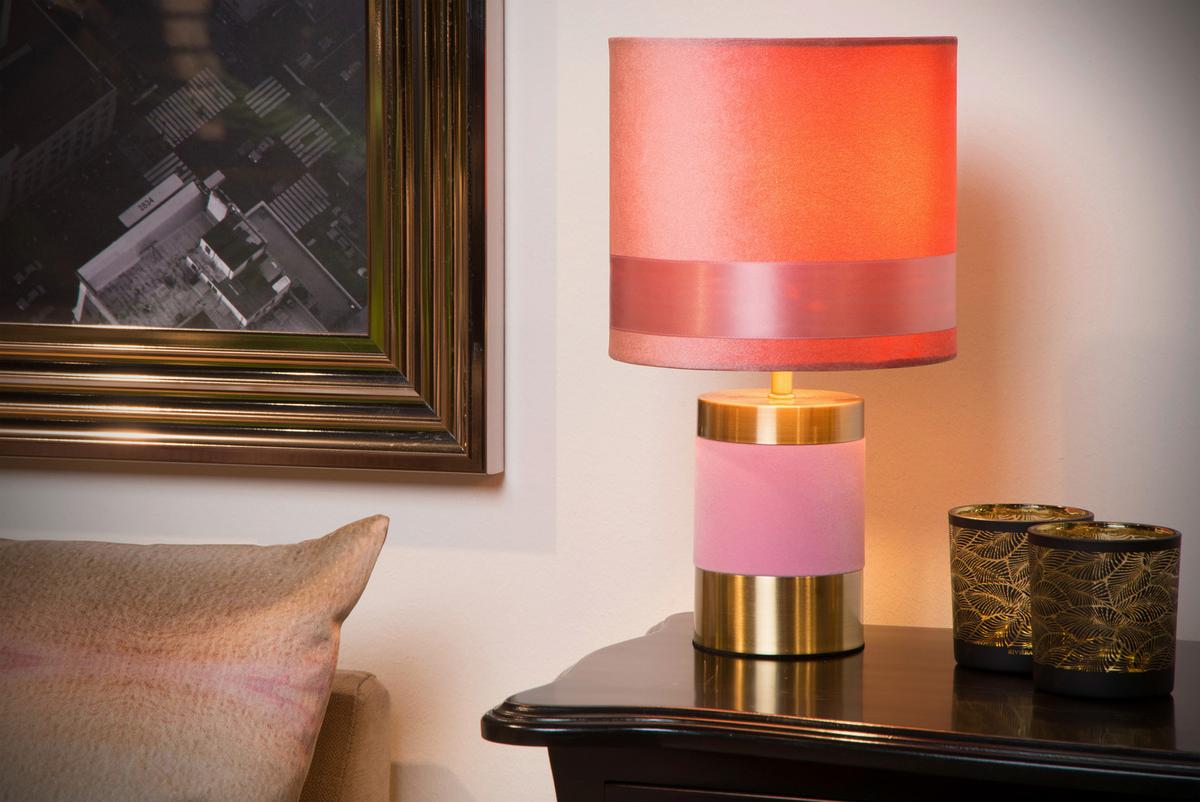 LAMPA STOŁOWA 10500/81/66 EXTRAVAGANZA FRIZZ - jaskrawy róż/kolor złoty, Konventionell, metal/tkanina (18/32cm) - Lucide