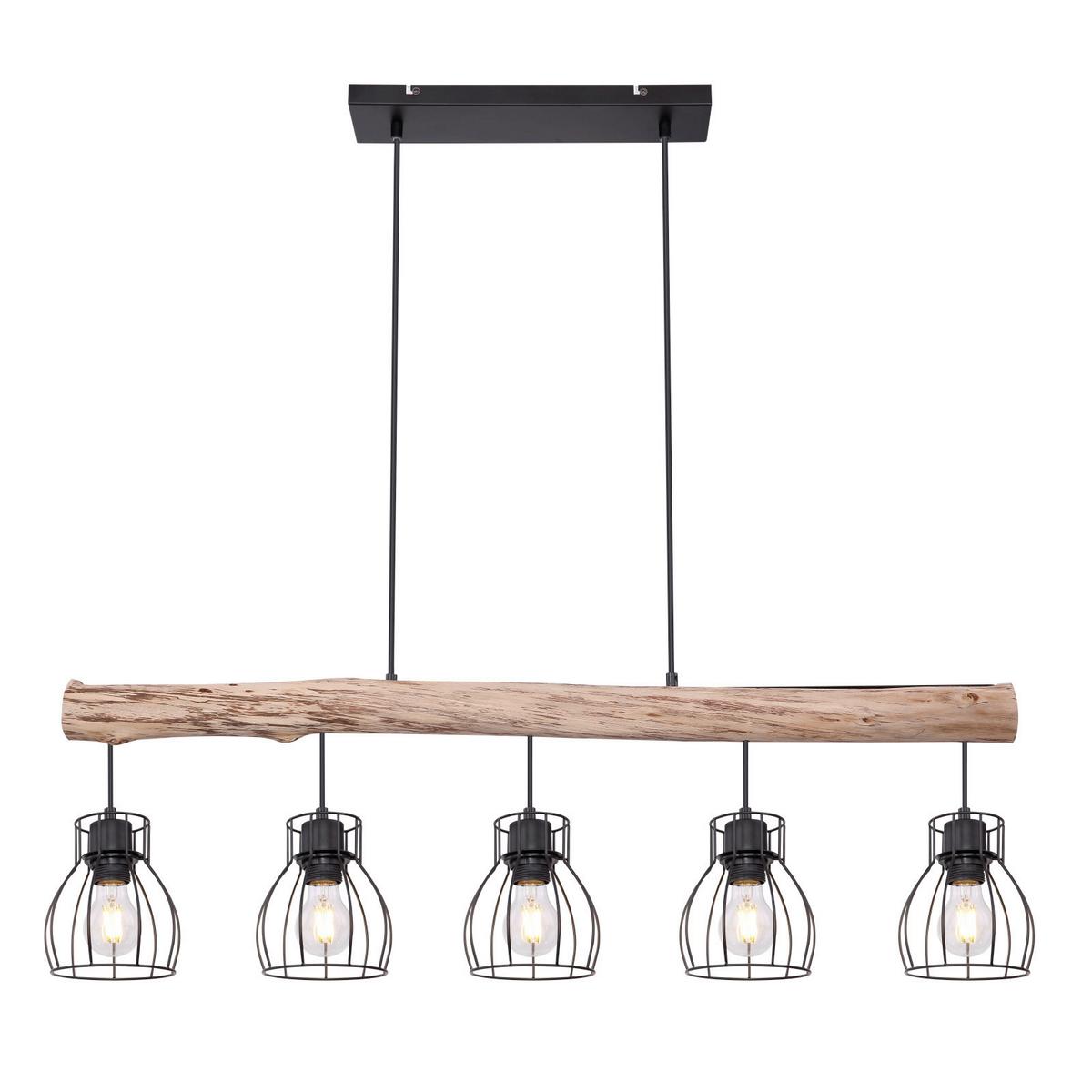 LAMPA WISZĄCA 15326-5NLU MINA *SBM* - kolor naturalny/czarny, Trend, metal/drewno (100/13,6/140cm) - Marama
