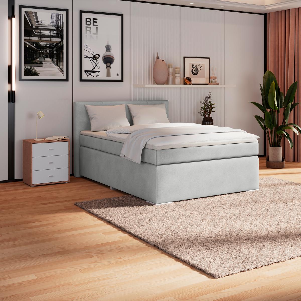Boxspring Krevet Mira - srebrne boje/boje škriljevca, Konvencionalno, drvo/tekstil (120/200cm) - Best Price
