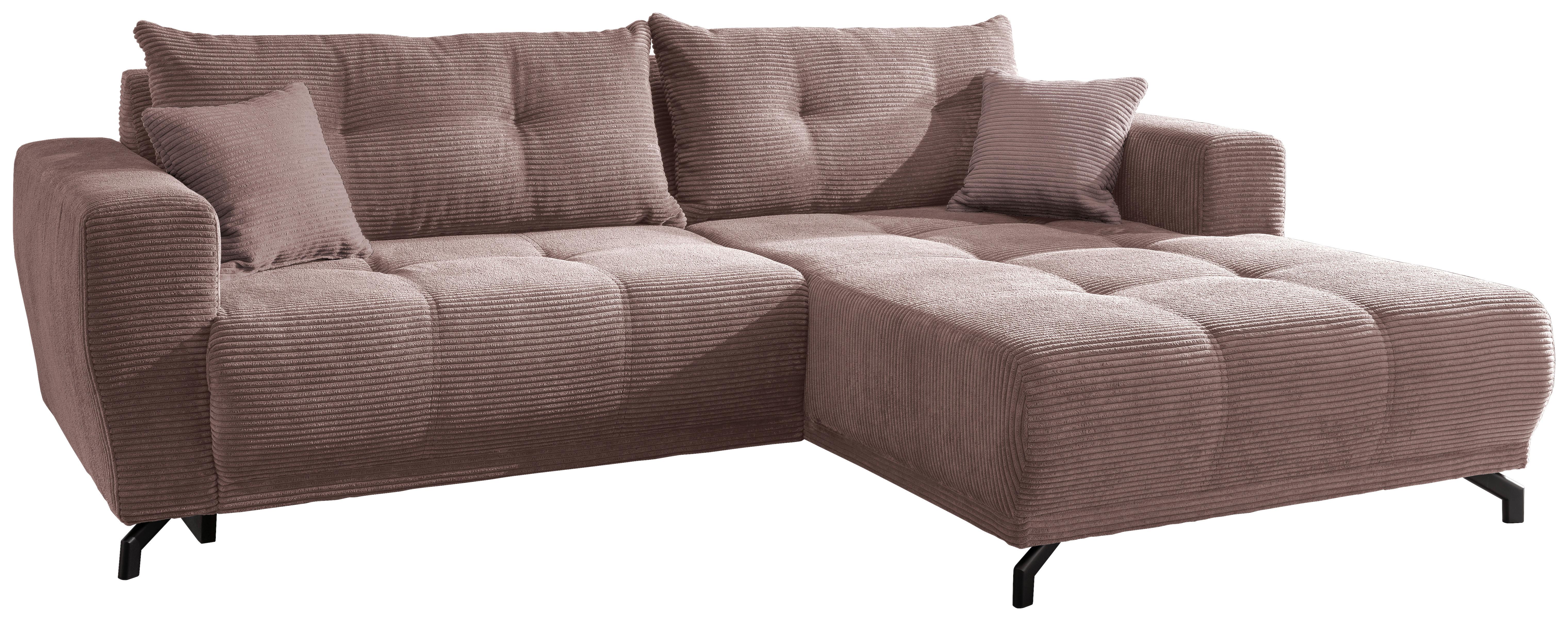 Wohnlandschaft Restato Rosa Cord - Schwarz/Rosa, MODERN, Textil/Metall (246/177cm) - MID.YOU