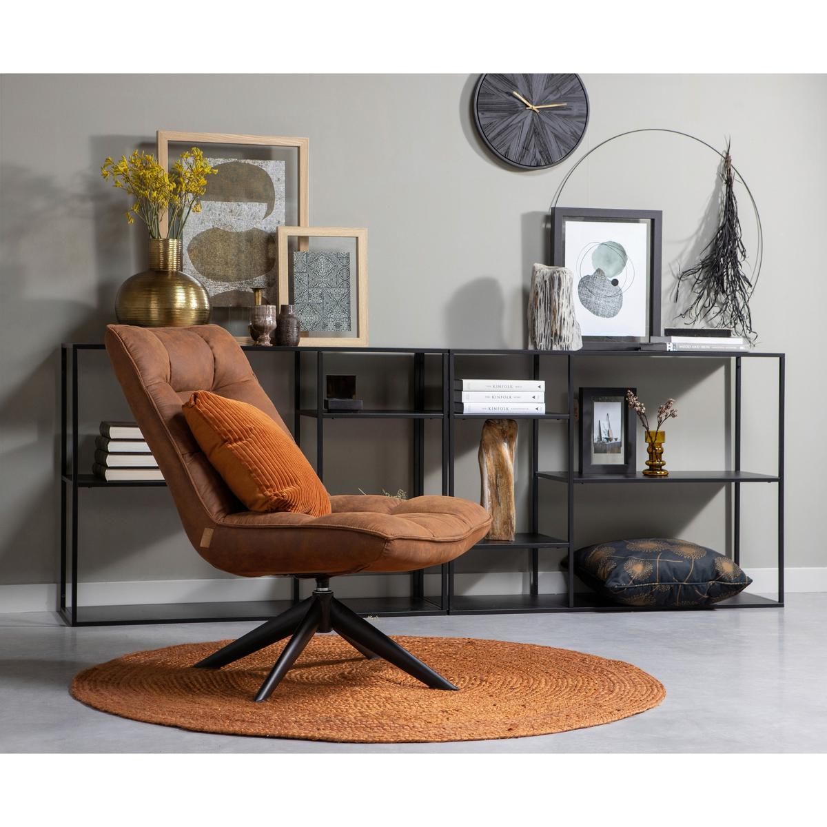 Sessel Jouke Cognac B: 70cm - Cognac/Schwarz, Design, Textil/Metall (70/97/85cm) - Livetastic