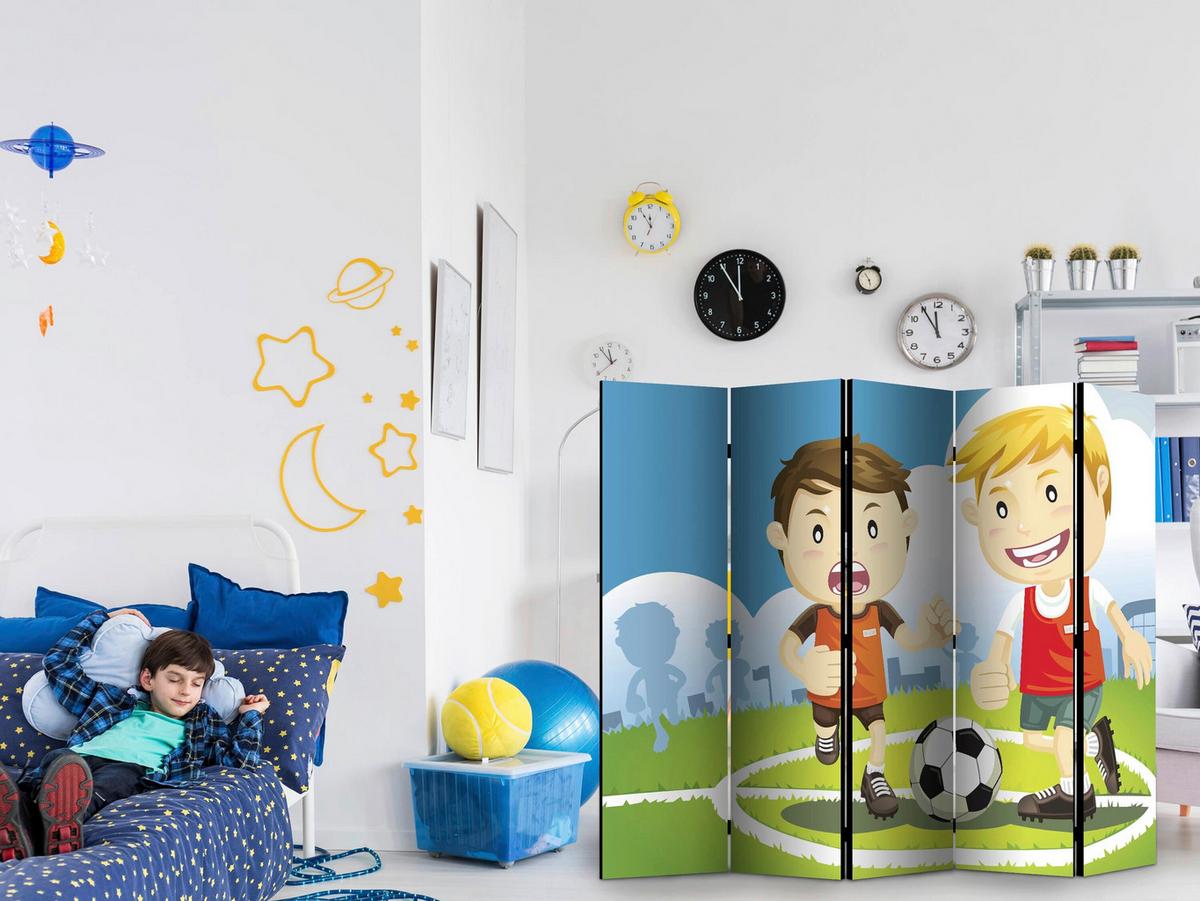 Paravan Sports Ground I, 5-Delni, Dvostranski - večbarvno, Basics, tekstil/les (225/172/3cm) - artgeist