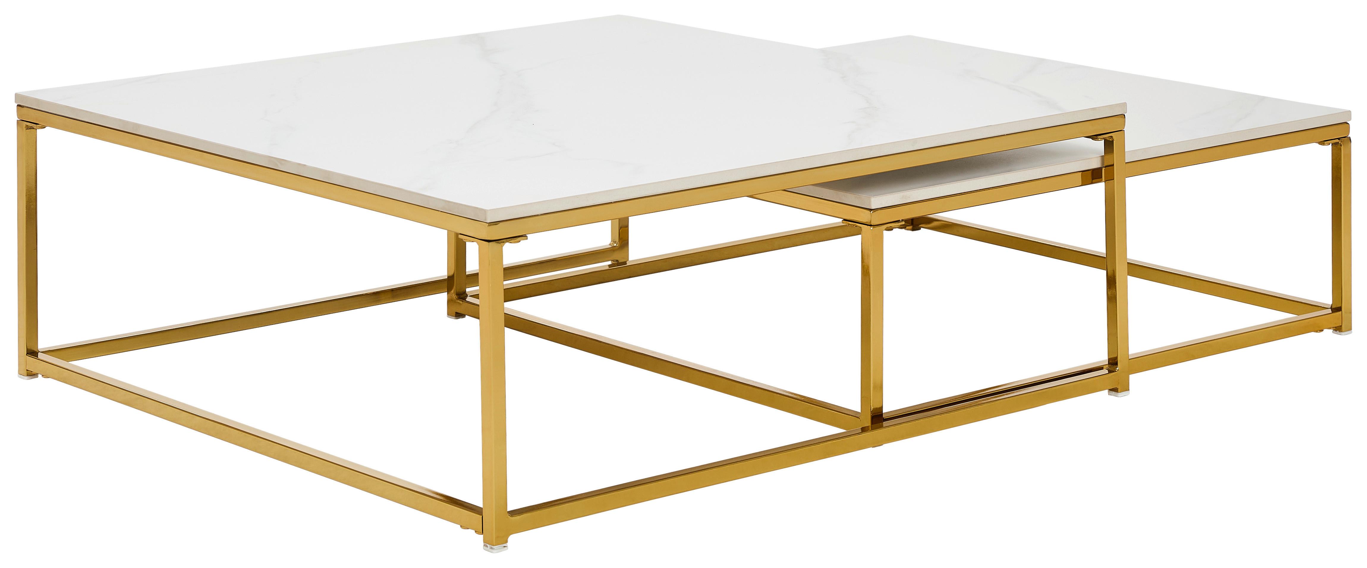 ZESTAW STOLIKÓW KAWOWYCH CHIANTI - biały/kolor złoty, Design, metal/ceramika (75/65/27/22/75/65cm) - Livetastic