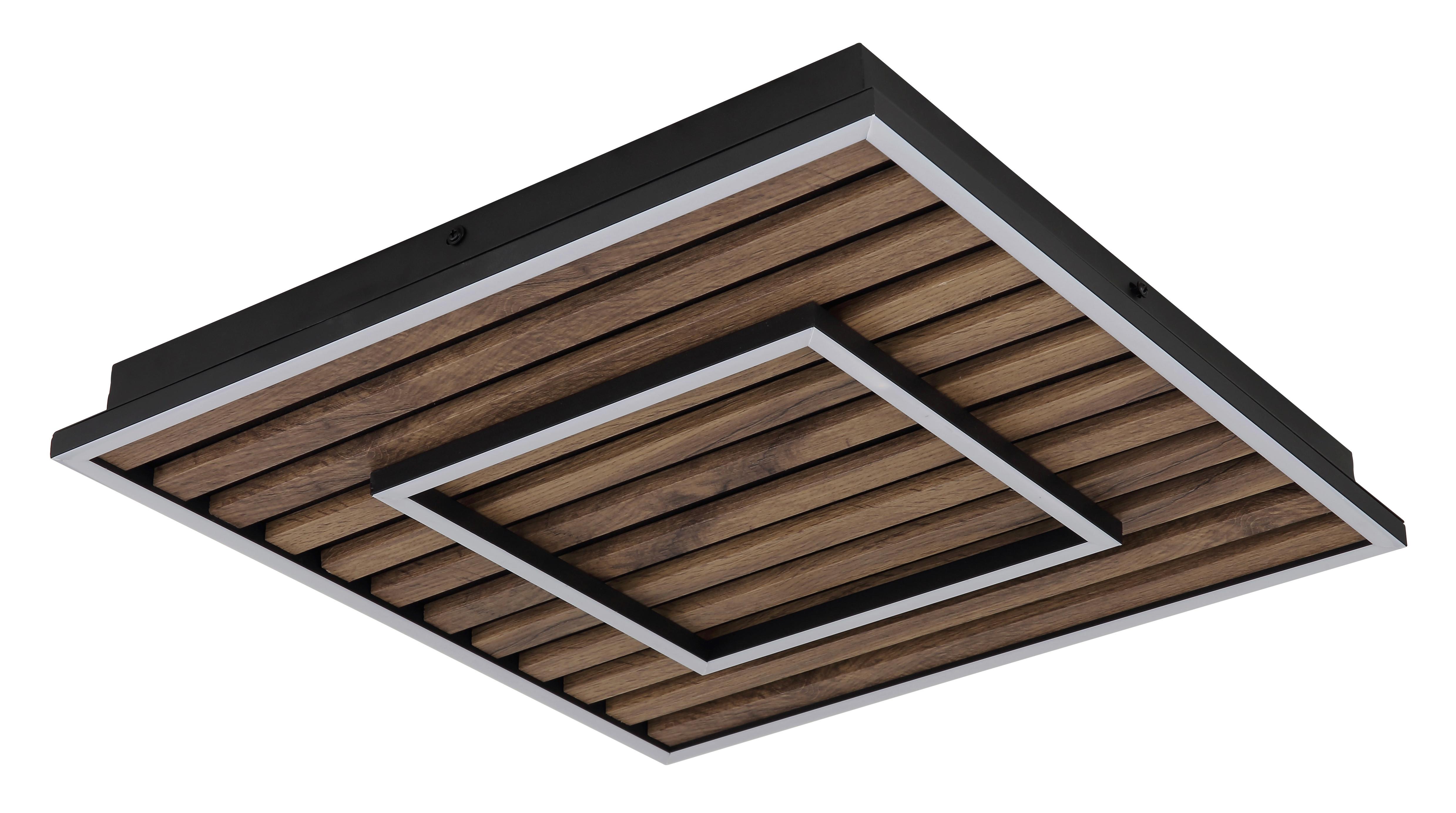LED-DECKENLEUCHTE 67345D1 WOODY - Weiss/Dunkelbraun, Natur, Holzwerkstoff/Kunststoff (45/45/6cm) - Globo