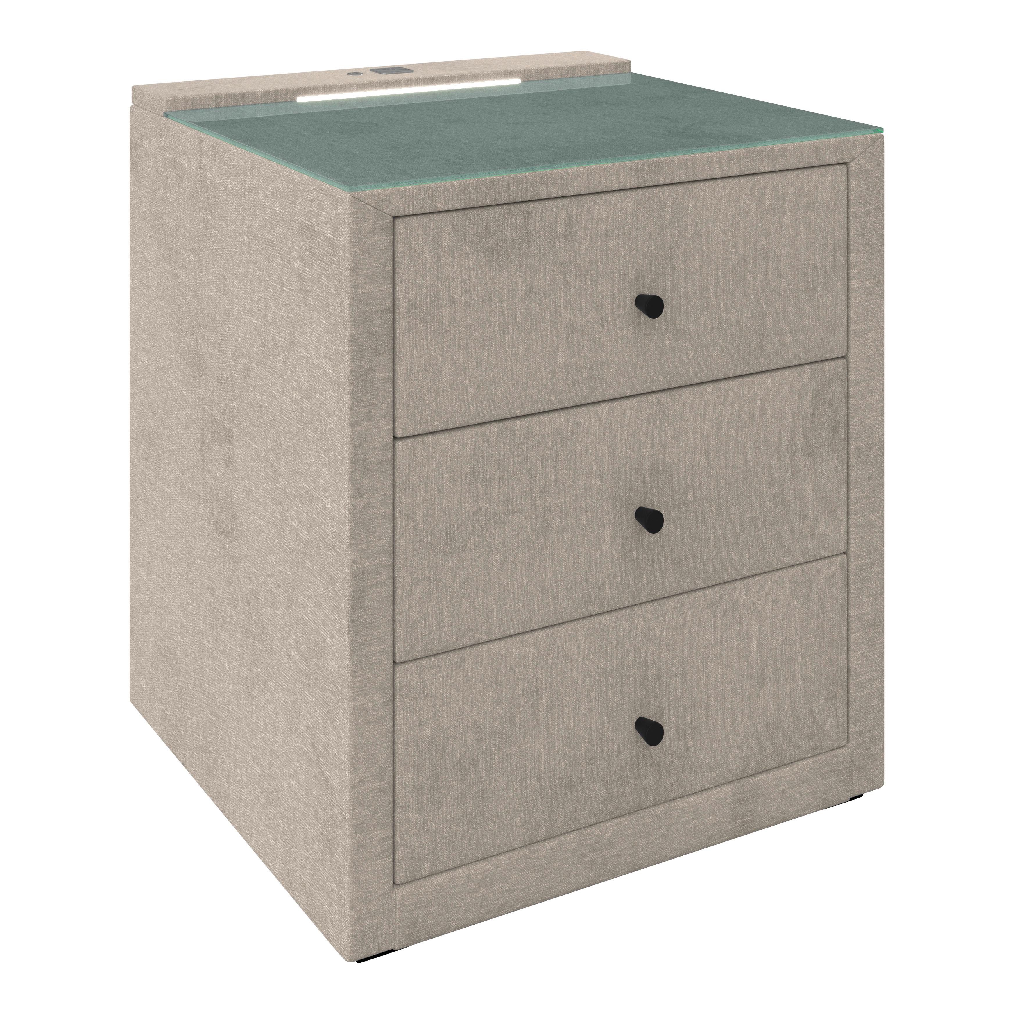 Noćni Ormarić Maya - boje pijeska/crna, Moderno, staklo/drvni materijal (48/56/45,5cm) - Based