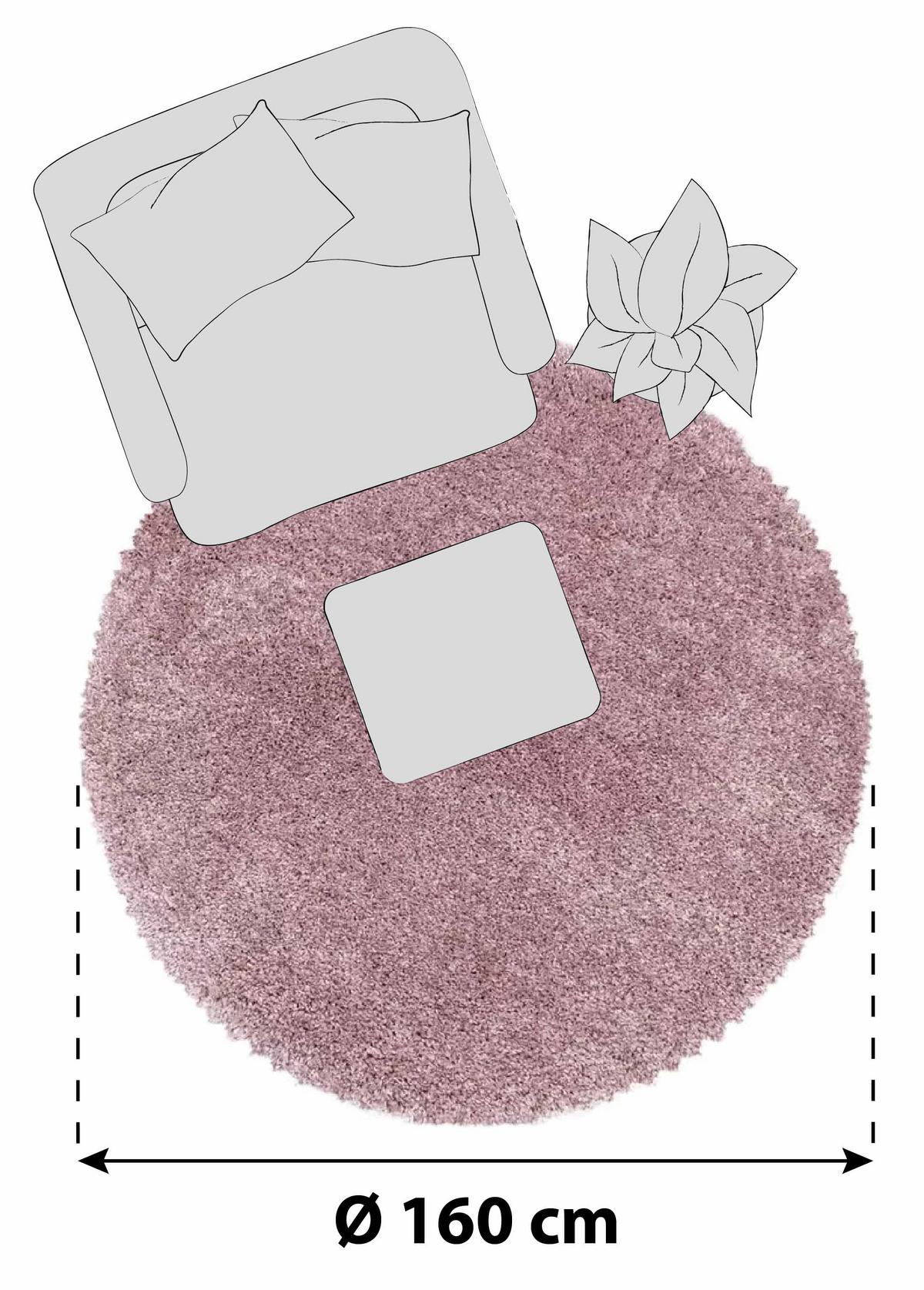 Hochflorteppich Fluffy Rosa Ø ca. 160cm - Rosa, Basics, Textil (160cm)
