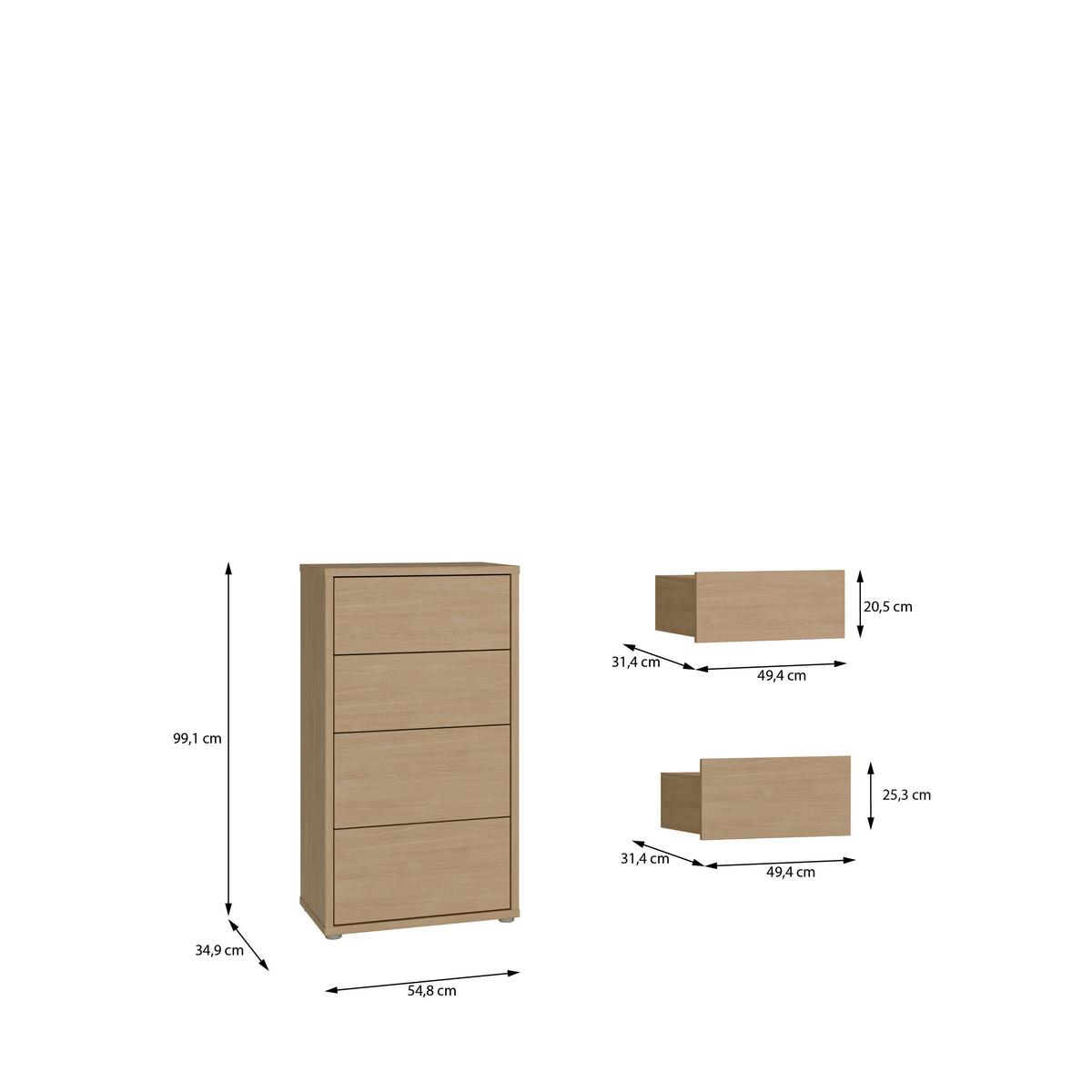 Komoda Alice, Barva Hrasta - srebrne barve/barve hrasta, Trend, umetna masa/leseni material (55/99/35cm) - Carryhome