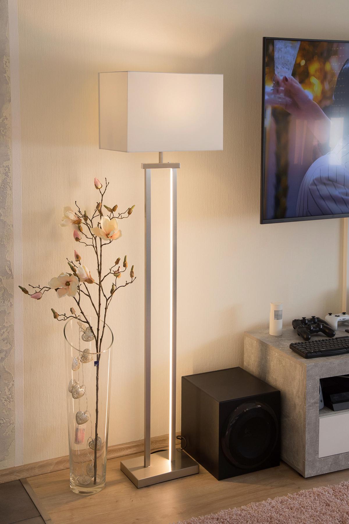 LED-STEHLEUCHTE 40470201X SYDNEY - Weiss/Nickelfarben, Konventionell, Textil/Metall (27/40/150cm) - Globo