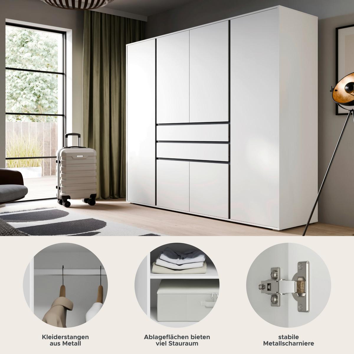 Drehtürenschrank Falun Weiß - Weiß, MODERN, Holzwerkstoff (197/194/56cm) - Livetastic
