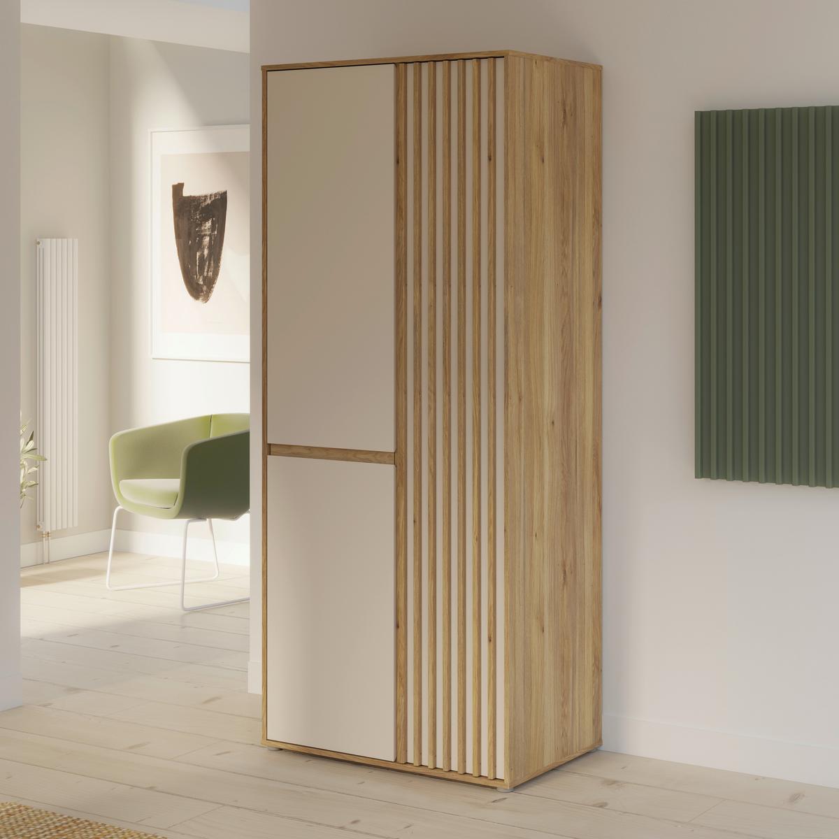 Comodă înaltă ELISTON - culoare lemn stejar/nisipiu, Natur, plastic/material pe bază de lemn (84/200,1/54cm) - Modern Living