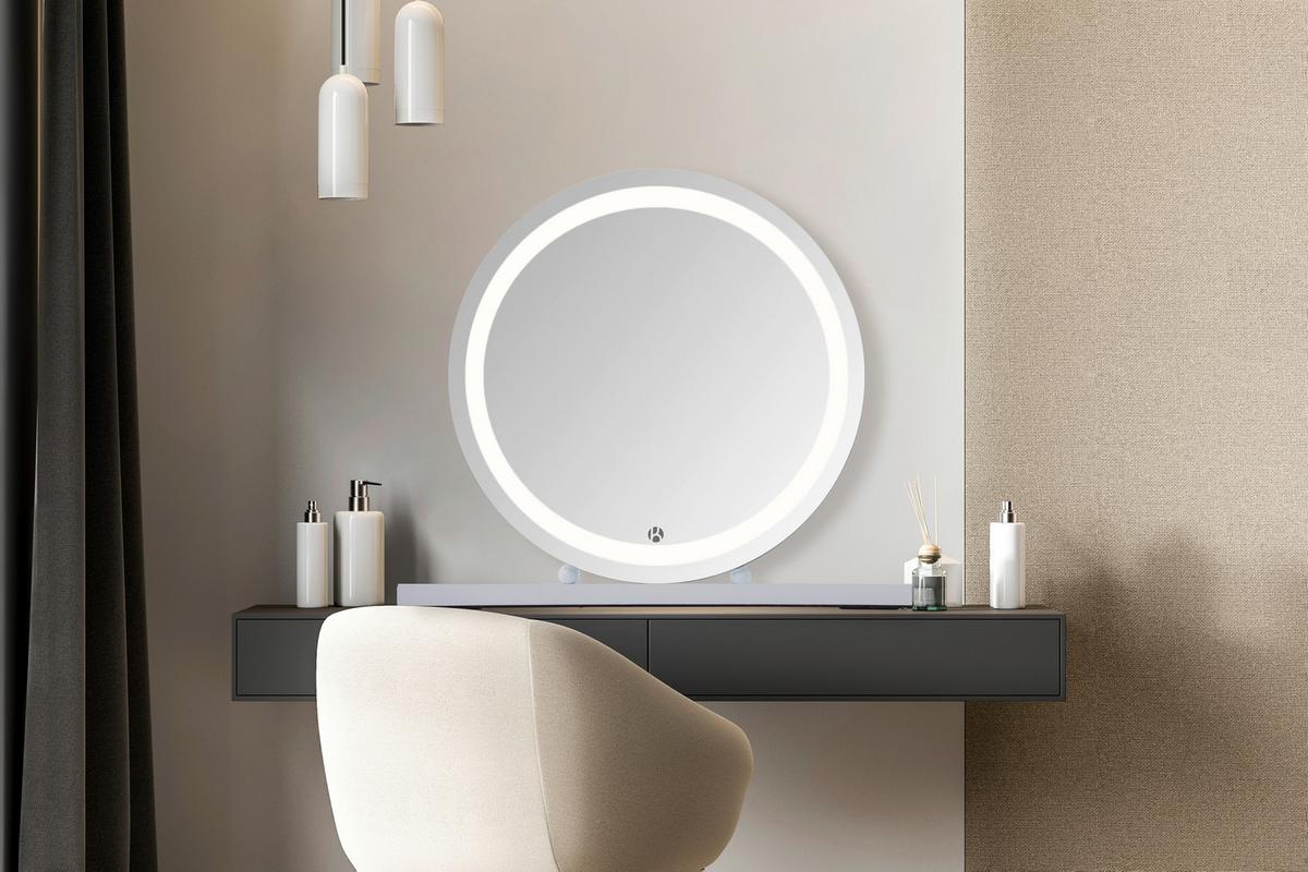 WANDSPIEGEL LED SCHMINKSPIEGEL GLAMORY 125 - Weiss, Basics, Glas/Holzwerkstoff (53/10/60cm) - Kayoom