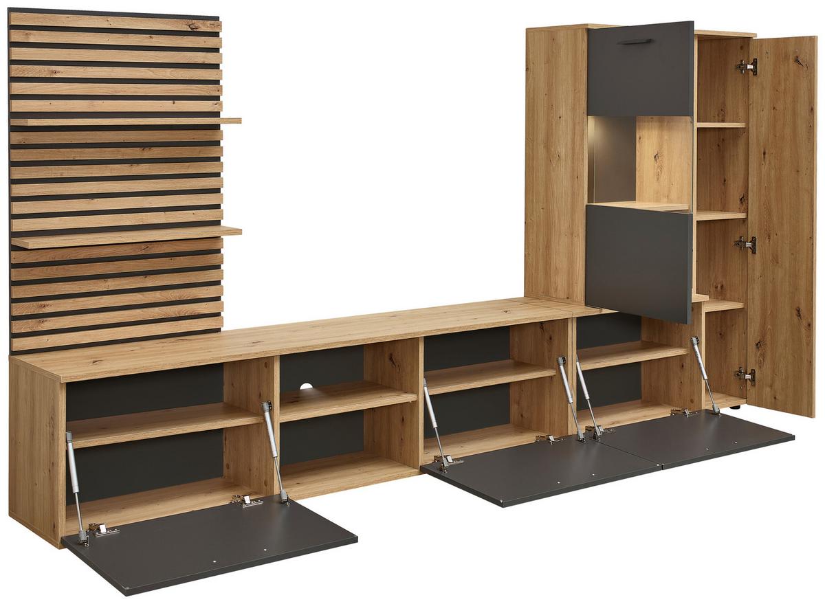 Dnevni Regal Heathrow, Barva Hrasta, Antracit - črna/antracit, Design, umetna masa/steklo (250/135/38cm) - MID.YOU
