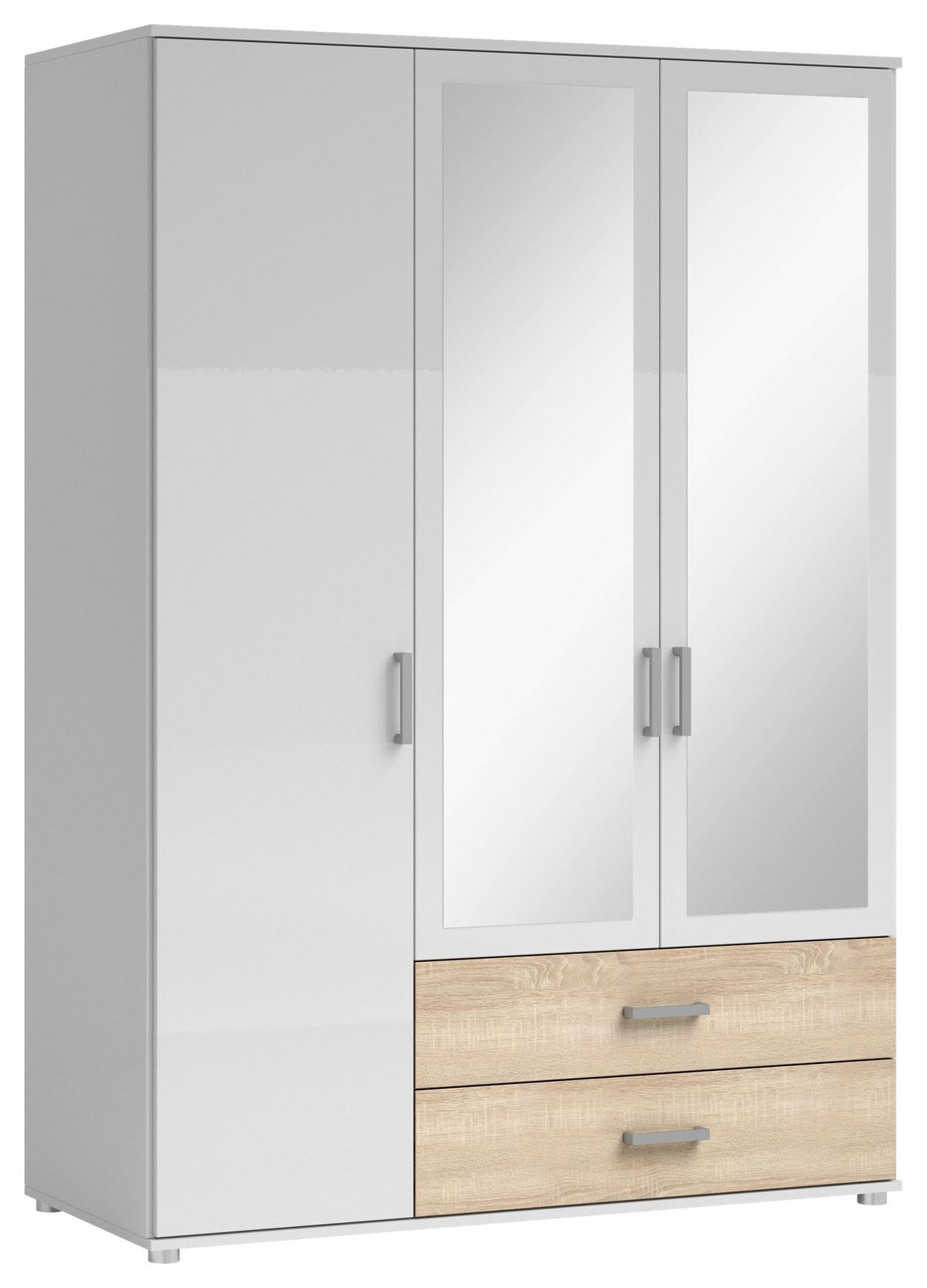 Omara S Klasičnimi Vrati Ivar, Bela, Barva Hrasta - bela/barve aluminija, Moderno, umetna masa/leseni material (125/190/51cm) - MID.YOU