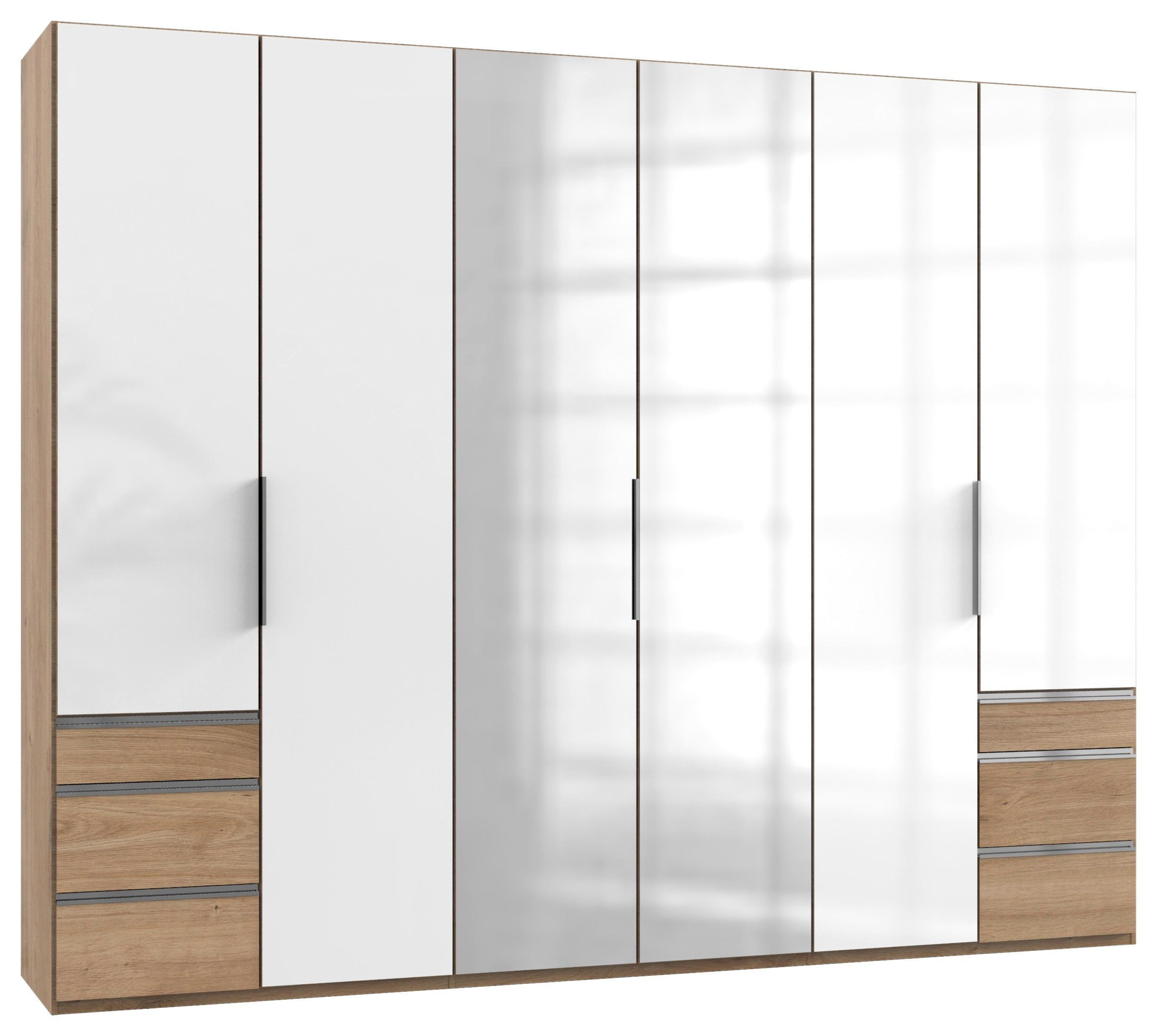 Drehtürenschrank Level 36D ca. 300 cm Weiß/Eiche Dekor - Chromfarben/Weiß Hochglanz, MODERN, Holzwerkstoff/Metall (300/236/58cm) - MID.YOU