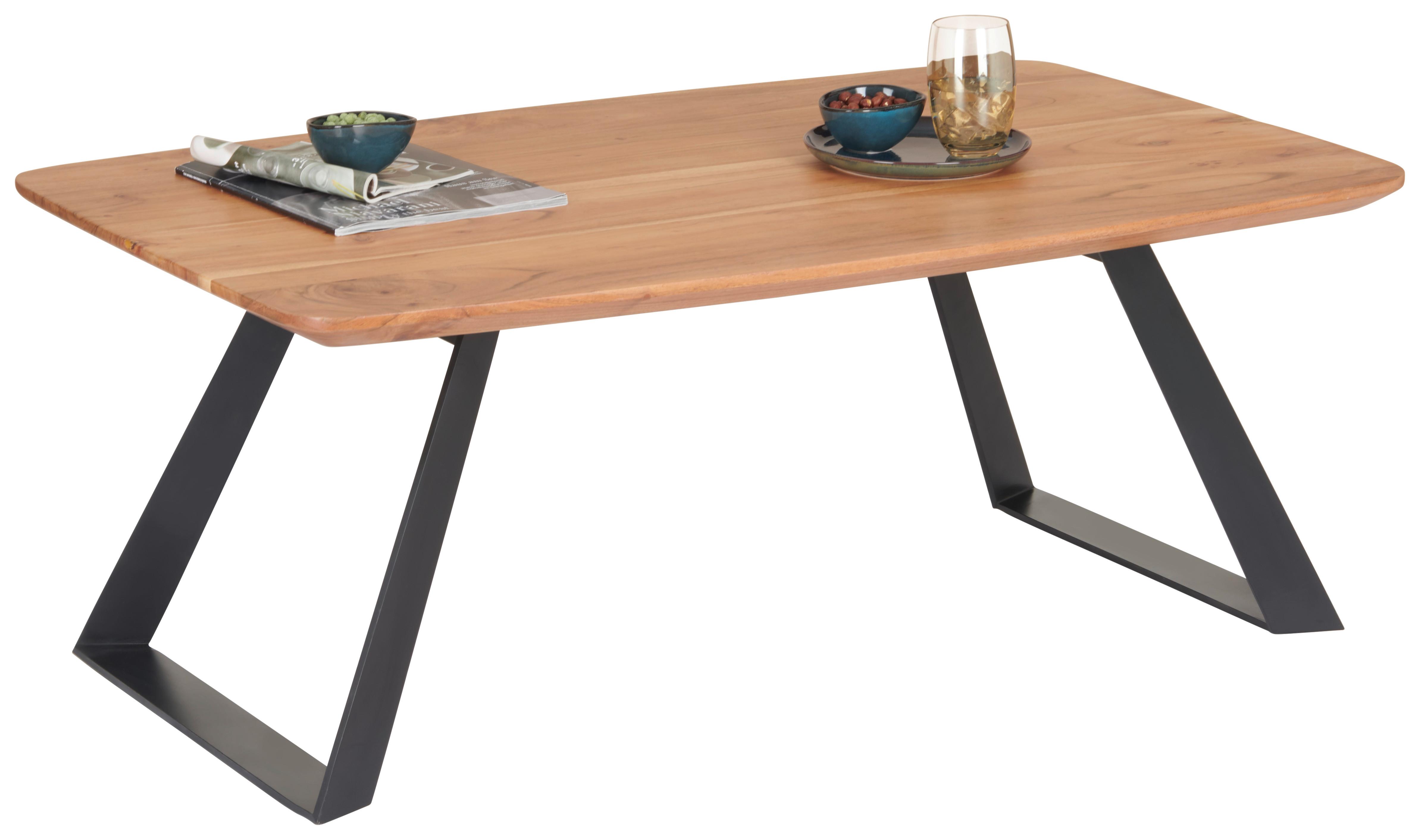 Couchtisch Holz Akazienfarbe ca. 115x70x45 cm - Schwarz/Akaziefarben, Natur, Holz/Metall (115/70/45cm) - Livetastic