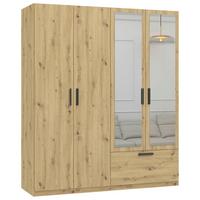 Drehtürenschrank Milos Eiche Artisan - Schwarz/Eiche Artisan, Modern, Glas/Holzwerkstoff (180/210/54cm) - Mömax