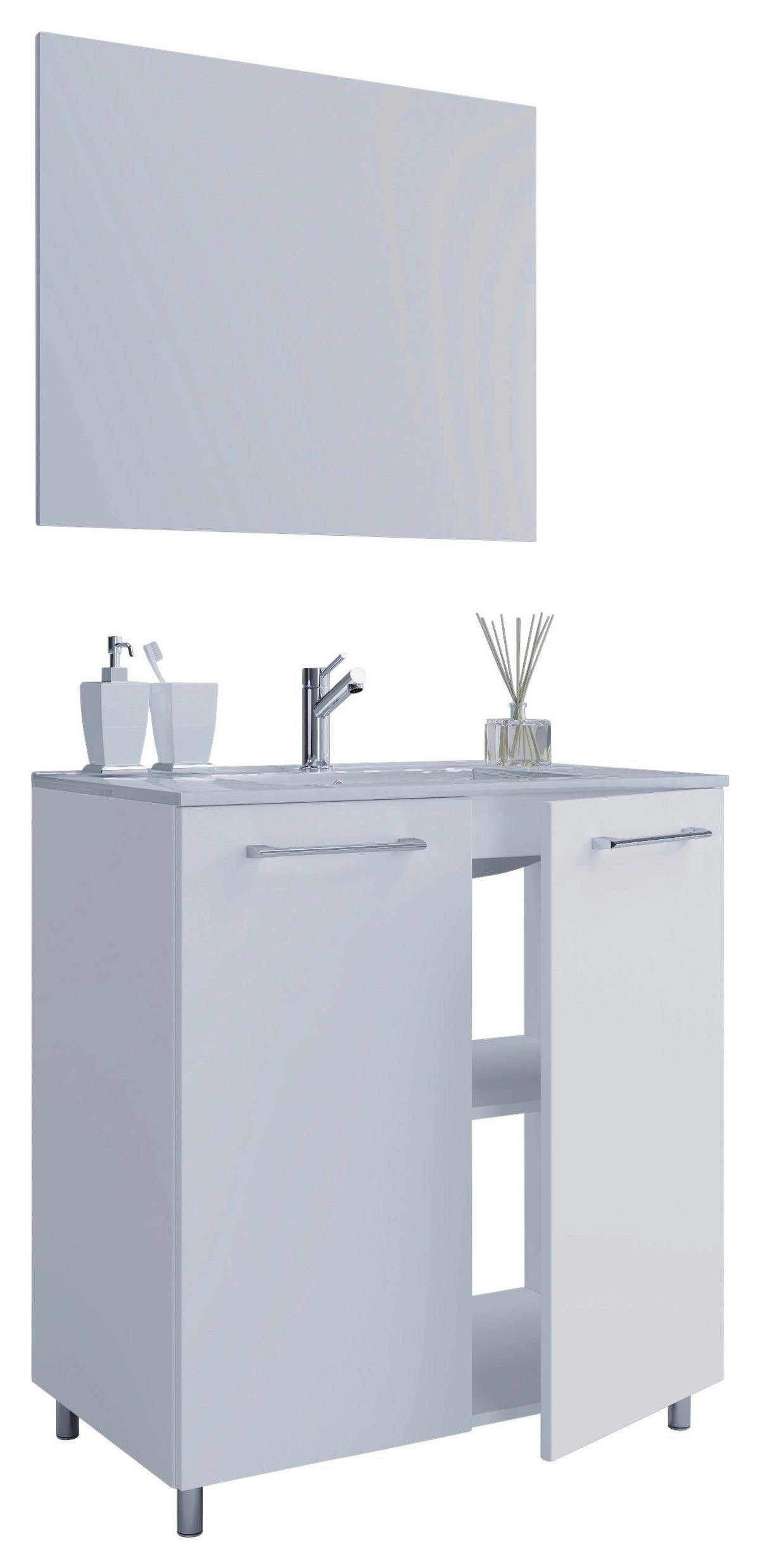 Kopalnica Gilos, Bela - bela/barve aluminija, Moderno, kovina/leseni material (80cm) - MID.YOU