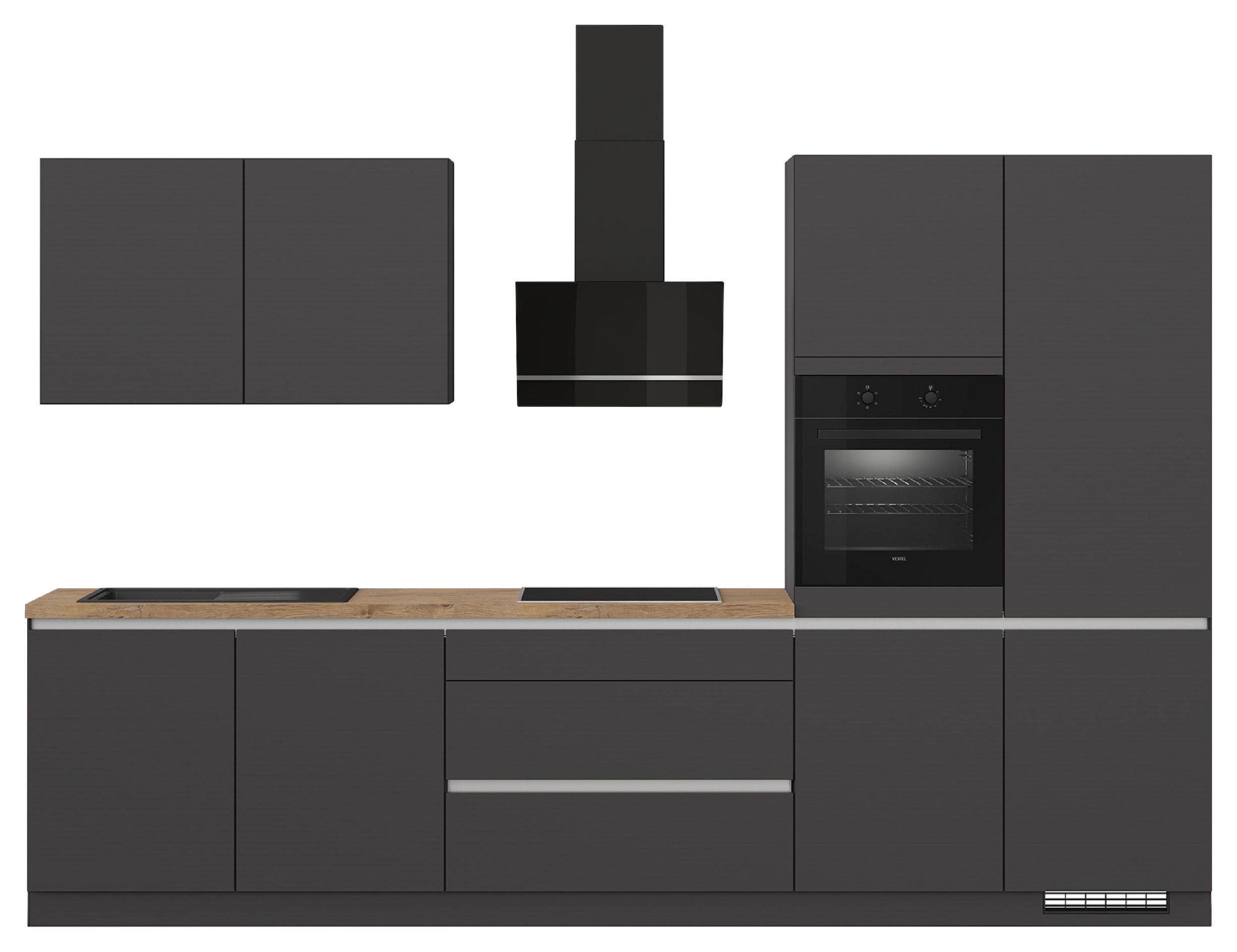 Küchenblock IBC ohne Geräte ca. 340 cm Dunkelgrau - Edelstahlfarben/Eichefarben, Design, Holzwerkstoff/Metall (340cm) - Impuls