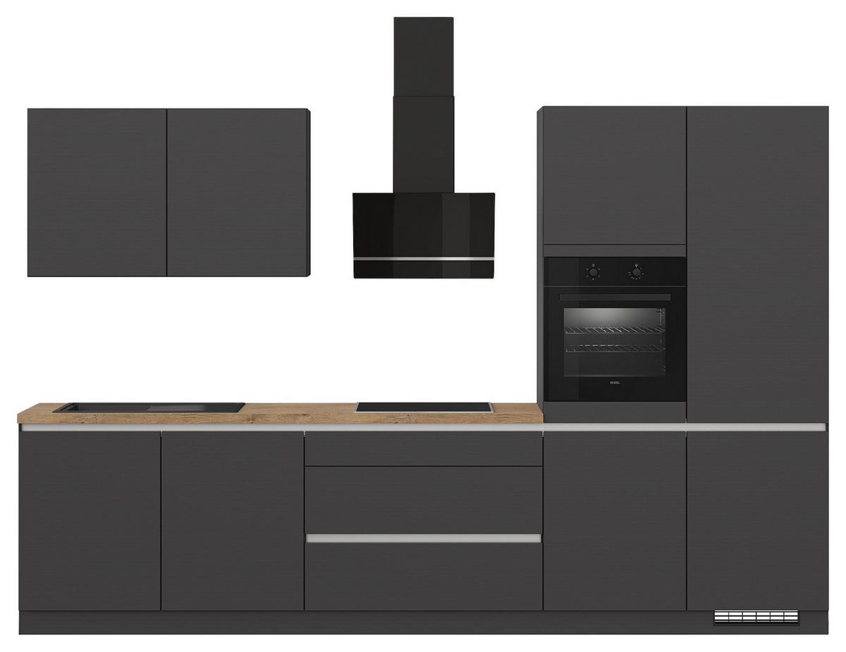 Küchenblock IBC ohne Geräte ca. 340 cm Dunkelgrau - Edelstahlfarben/Eichefarben, Design, Holzwerkstoff/Metall (340cm) - Impuls