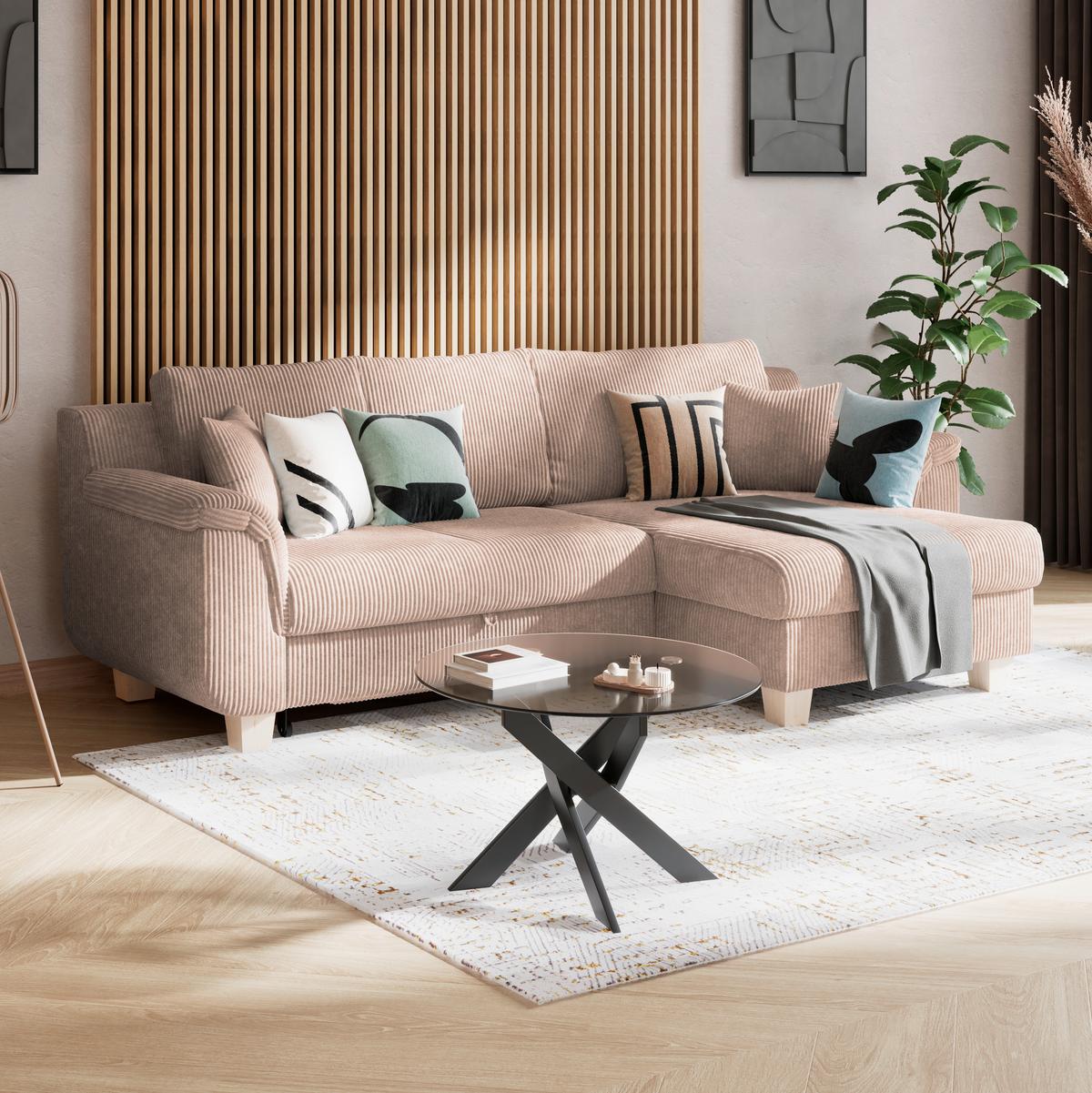 Colţar ALEX - bej, Modern, textil (246/88cm) - Modern Living
