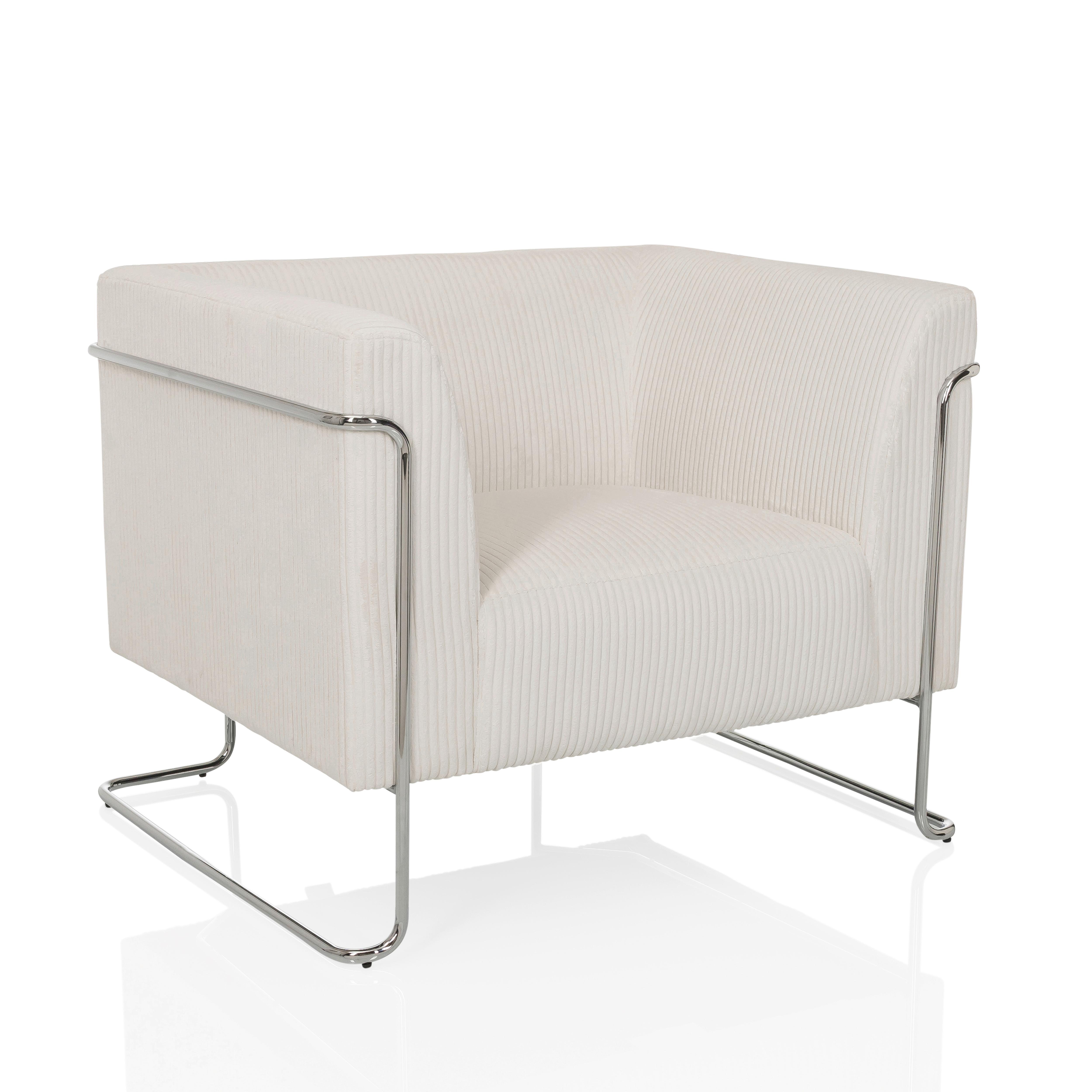 Naslanjač Curacao Cord, Bela - srebrne barve/bela, Moderno, kovina/tekstil (88/74/74cm) - MID.YOU