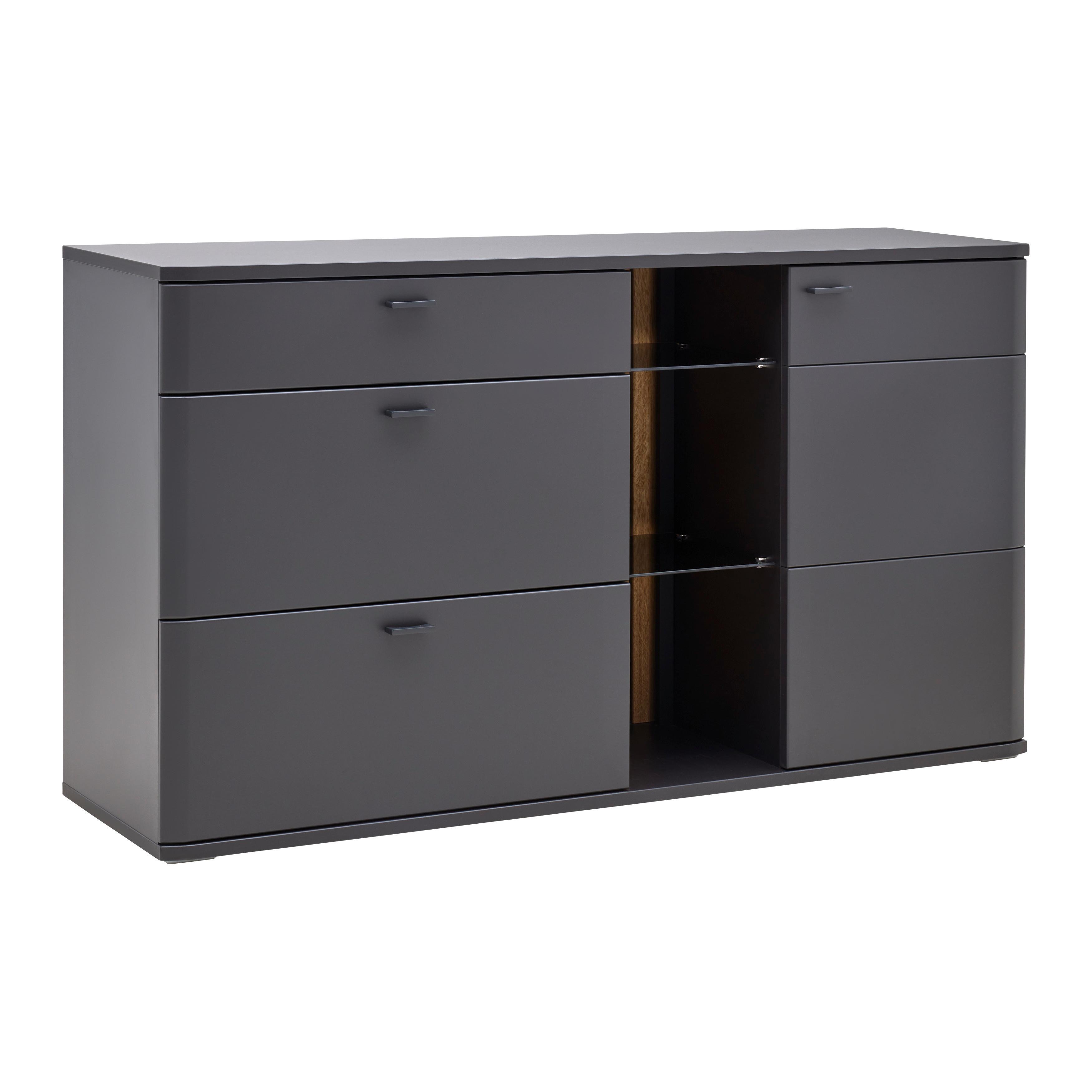 Sideboard Carreto in Schwarz/Eichefarben - Eichefarben/Anthrazit, MODERN, Glas/Holzwerkstoff (160/90/44cm) - Premium Living