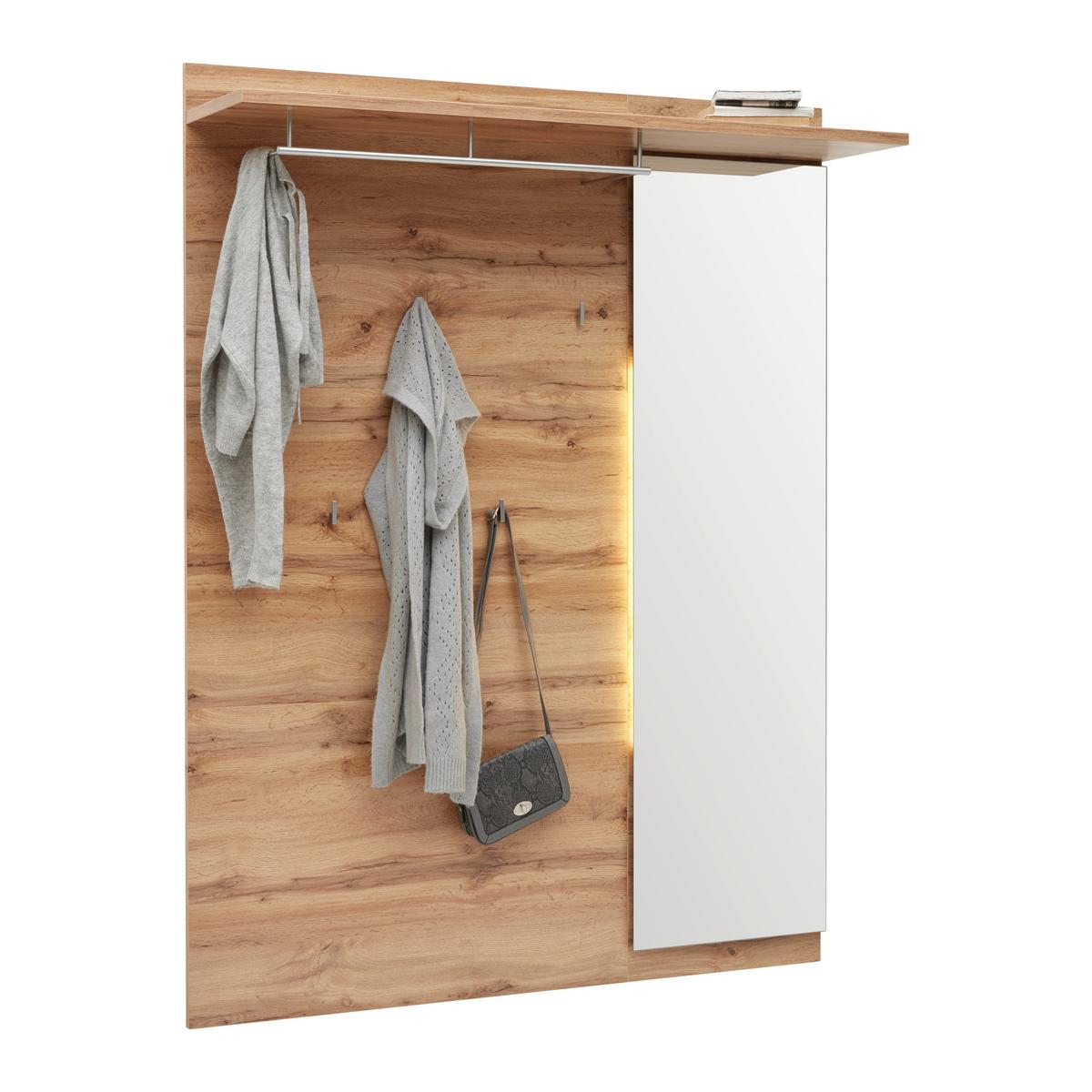 Garderobenpaneel in Eichefarben - Eichefarben/Eiche Wotan, Konventionell, Glas/Holzwerkstoff (126/163/30cm) - Mömax