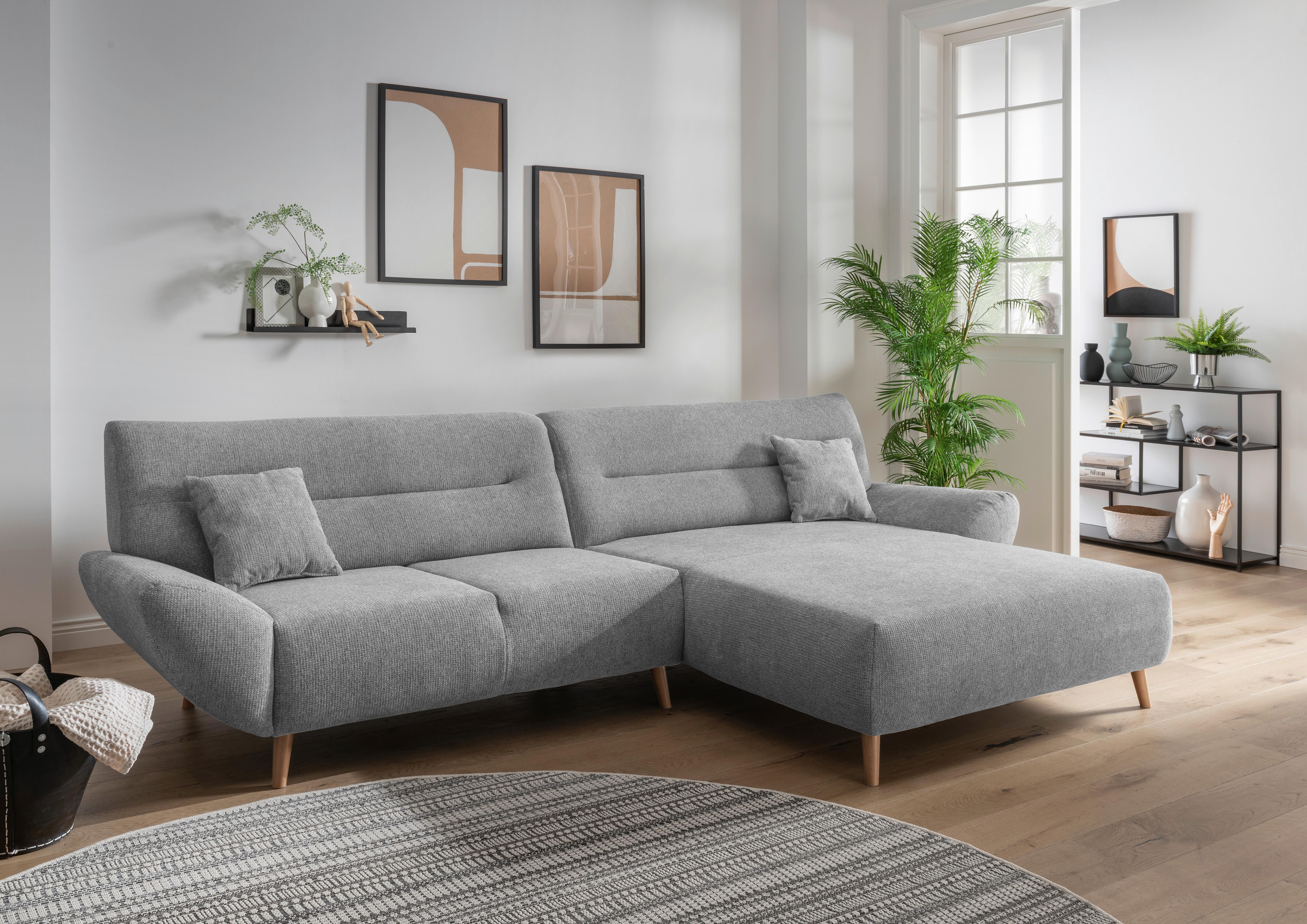 Wohnlandschaft Drago Silberfarben Chenille - Wildeiche/Silberfarben, MODERN, Holz/Textil (290/166cm) - MID.YOU