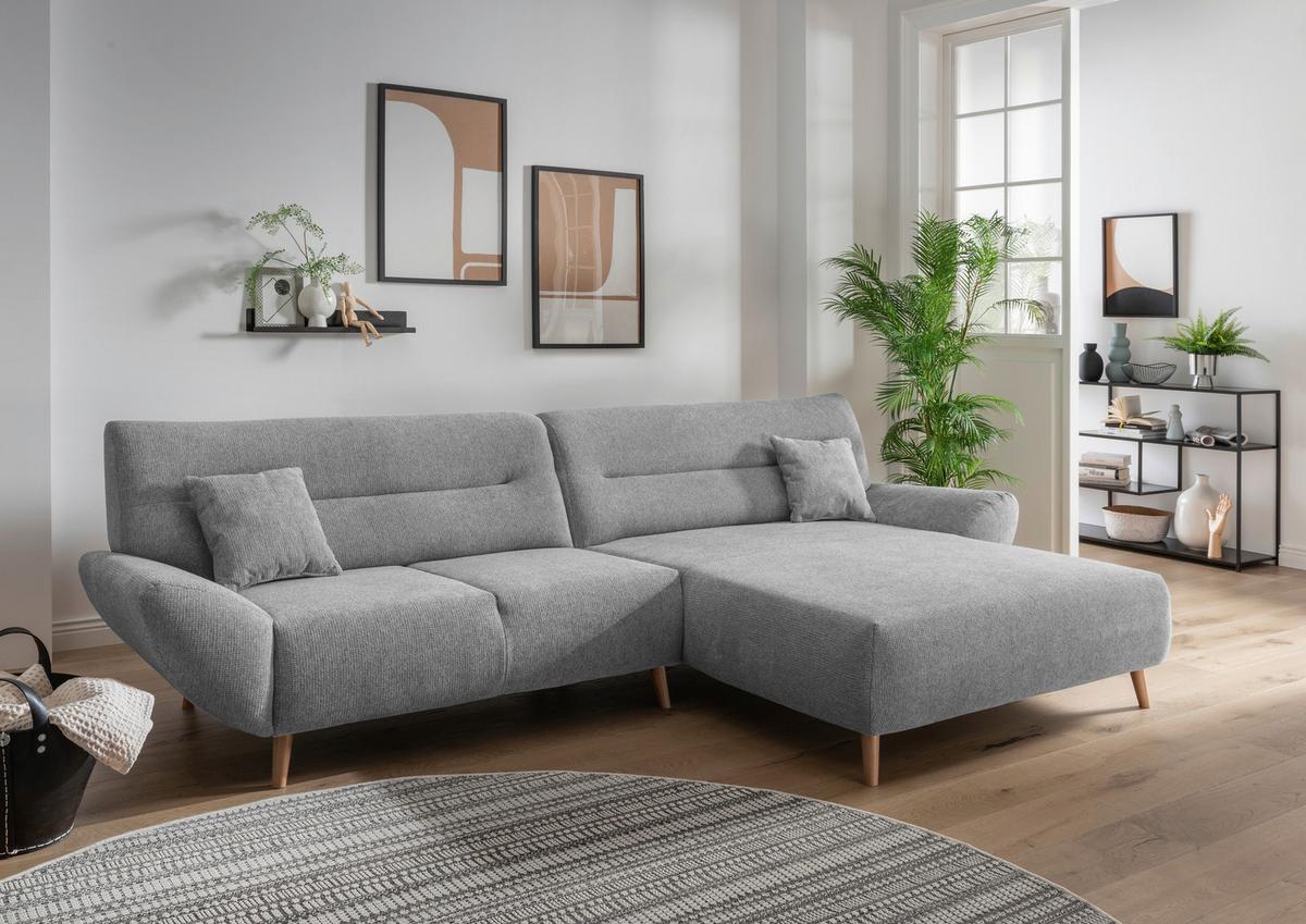 Wohnlandschaft Drago Silberfarben Chenille - Wildeiche/Silberfarben, MODERN, Holz/Textil (290/166cm) - MID.YOU