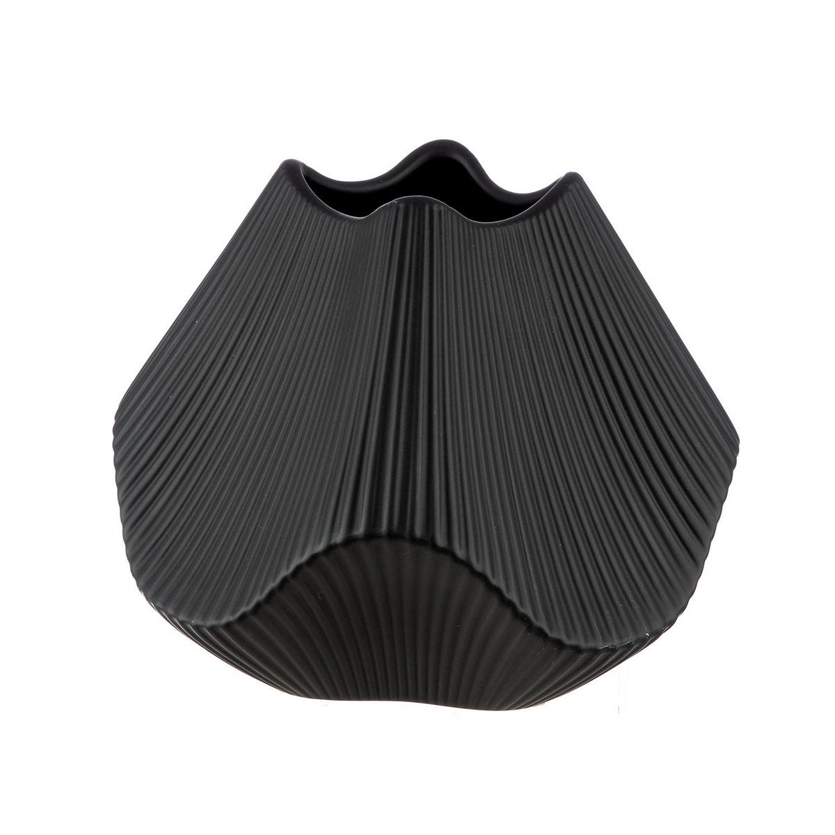 Dekovase Lamellen Schwarz - Schwarz, LIFESTYLE, Keramik (22/18,5/22cm)