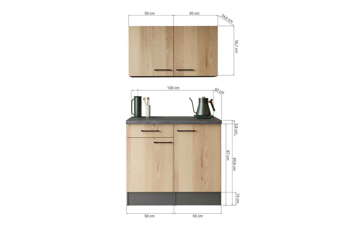 Buffet Oliver Eiche/Grau - Schwarz/Eiche Artisan, Trend, Holzwerkstoff/Metall (100/200/60cm) - Respekta